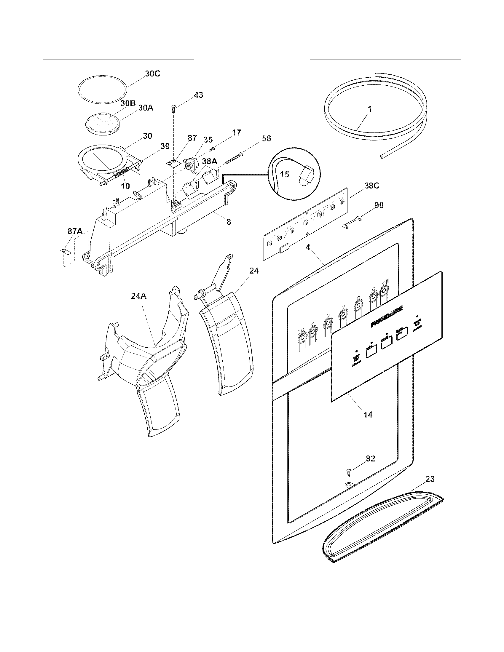 Frigidaire FFHS2622MS1 ice & water dispenser diagram