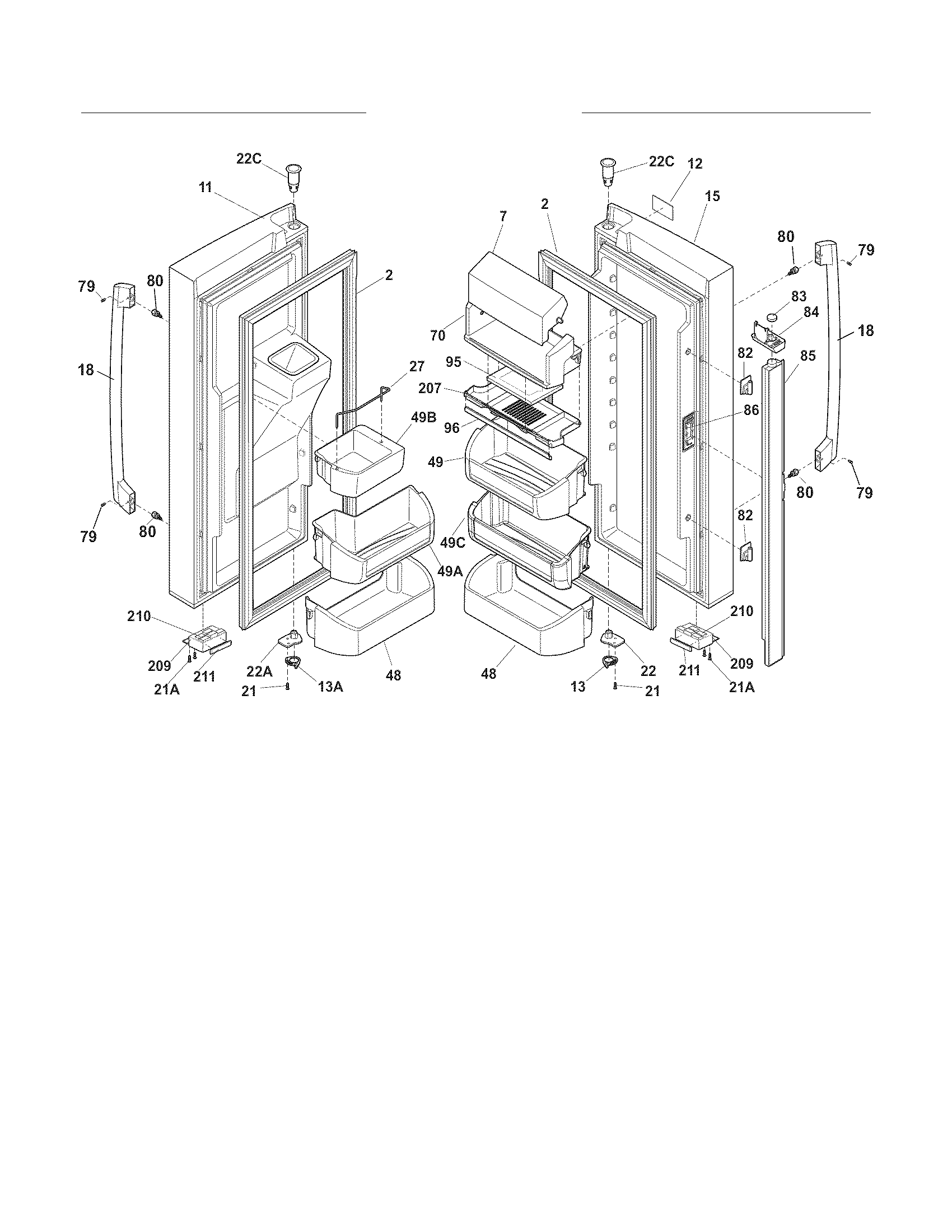 Frigidaire FPHF2399MF1 fresh food door diagram
