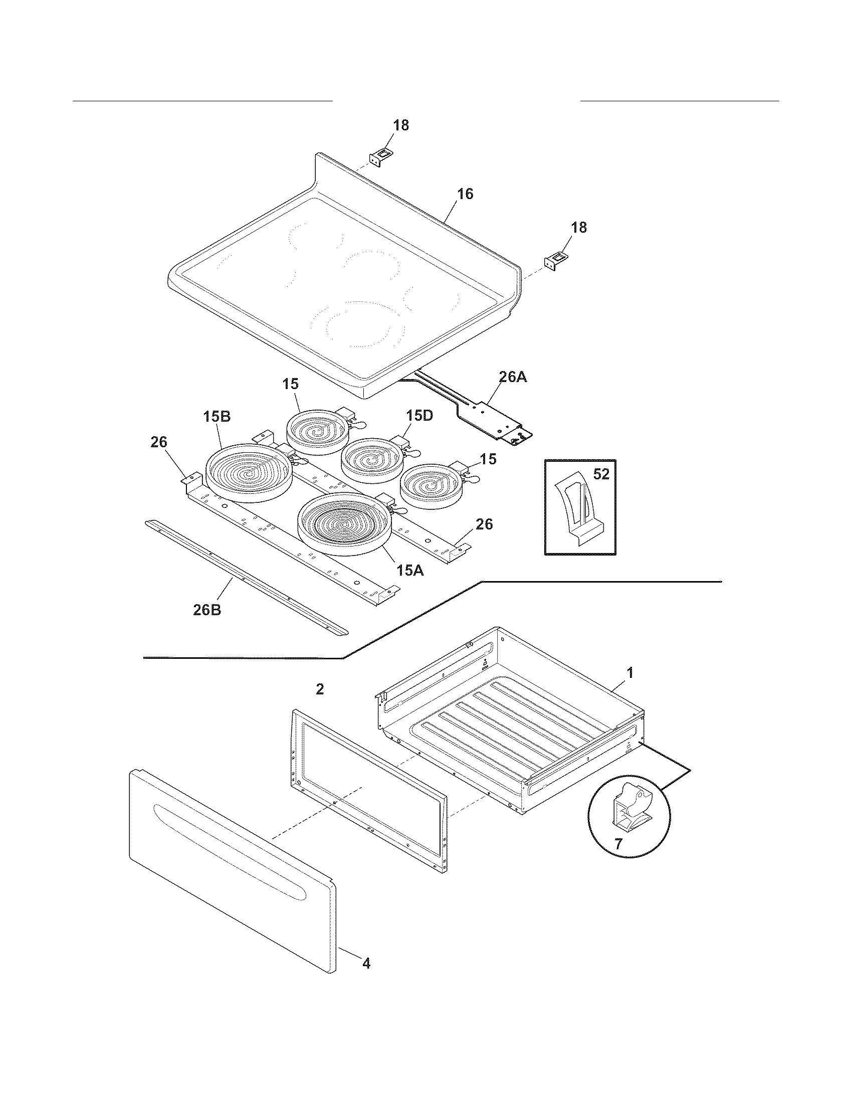 Crosley CCRE3880LWF top/drawer diagram