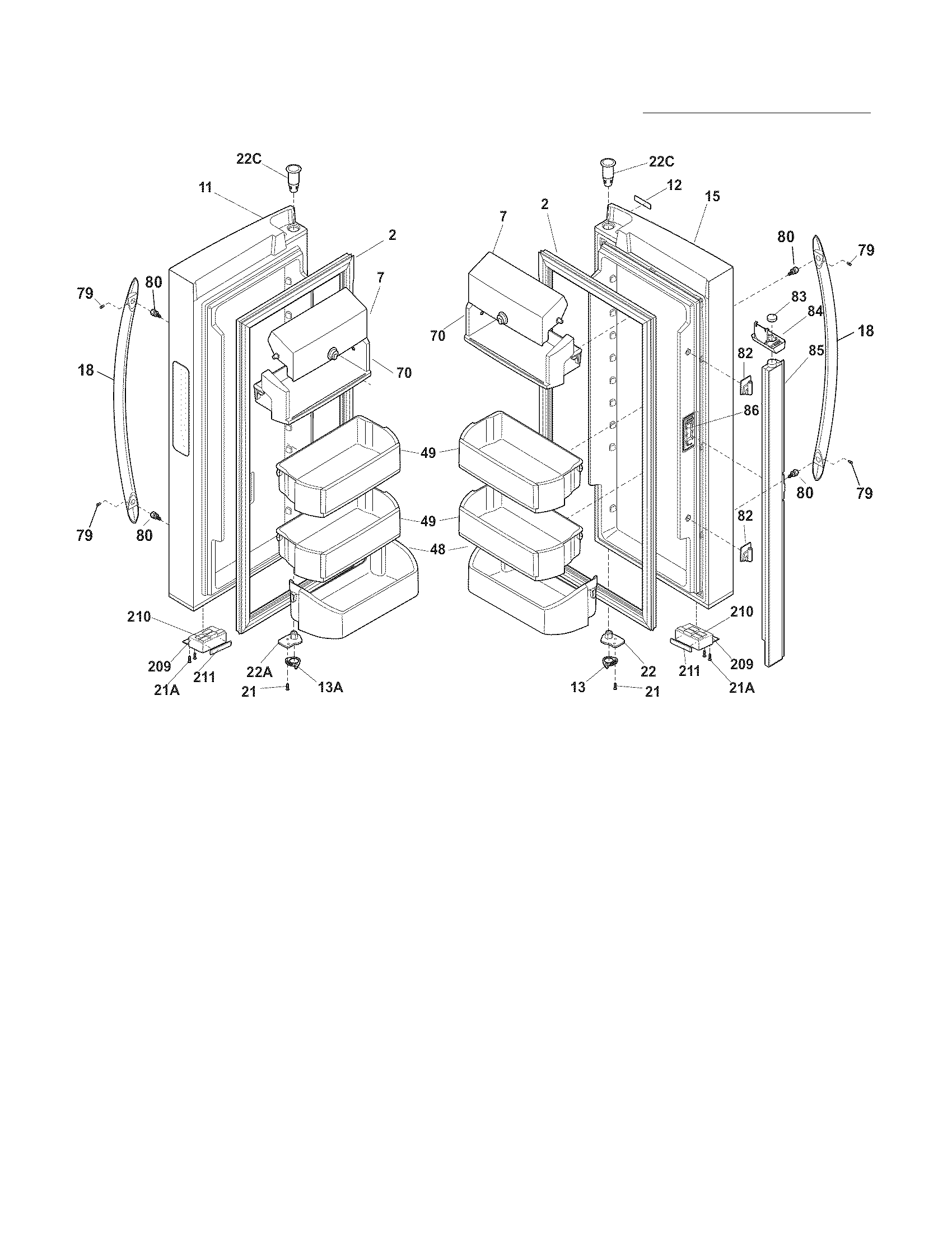 Frigidaire LGHN2844MP1 fresh food doors diagram