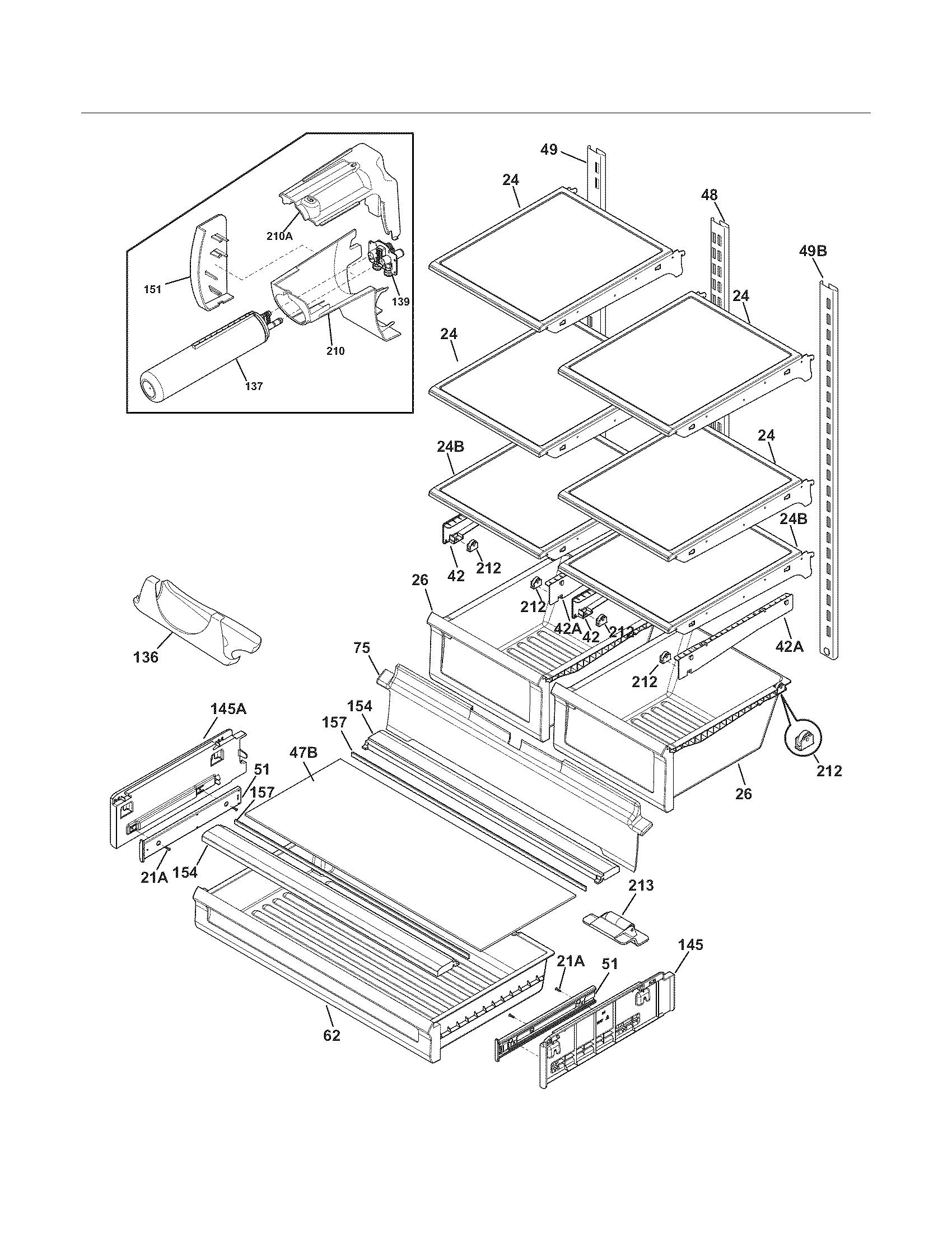 Frigidaire LGHN2844MP1 shelves diagram