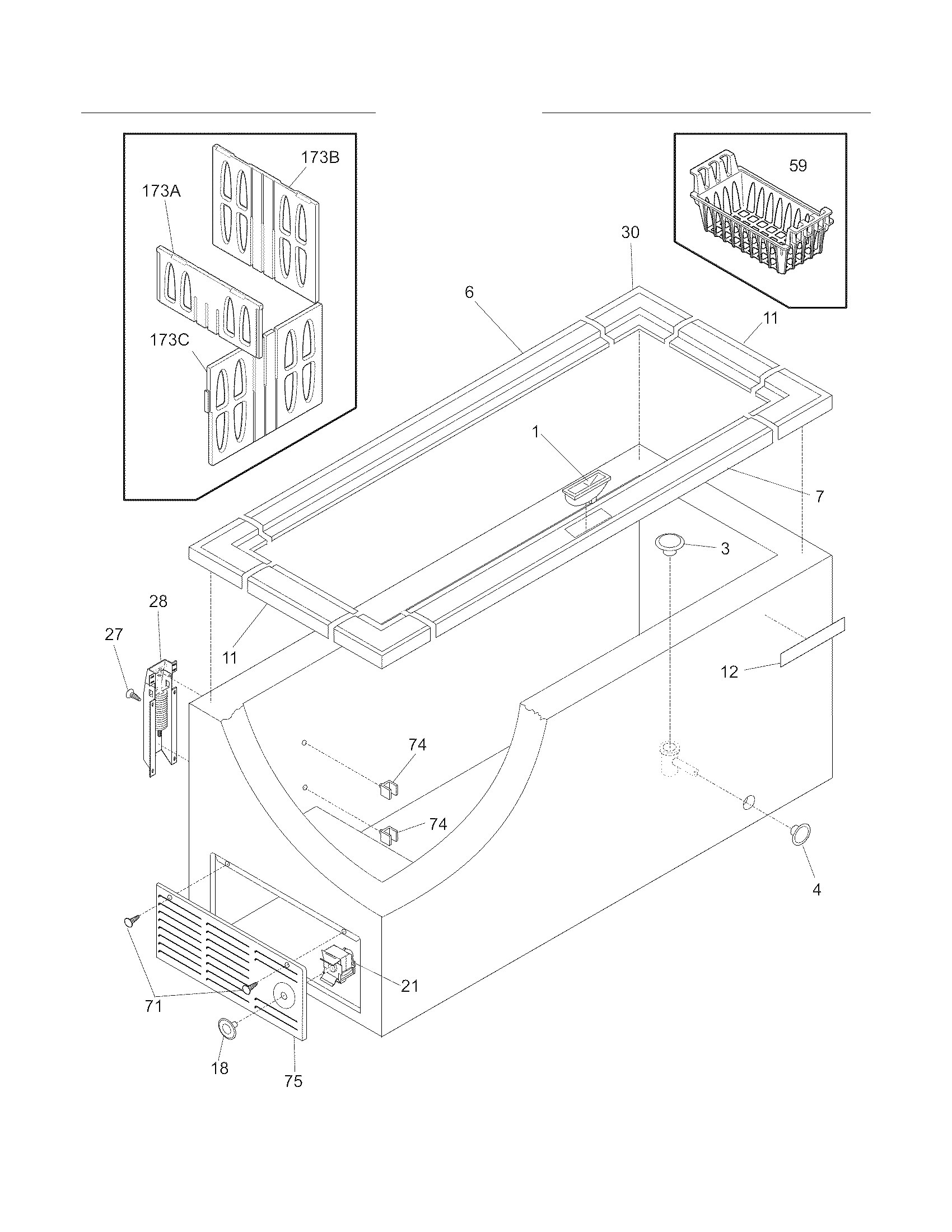 Kelvinator KFC13M5LW3 cabinet diagram
