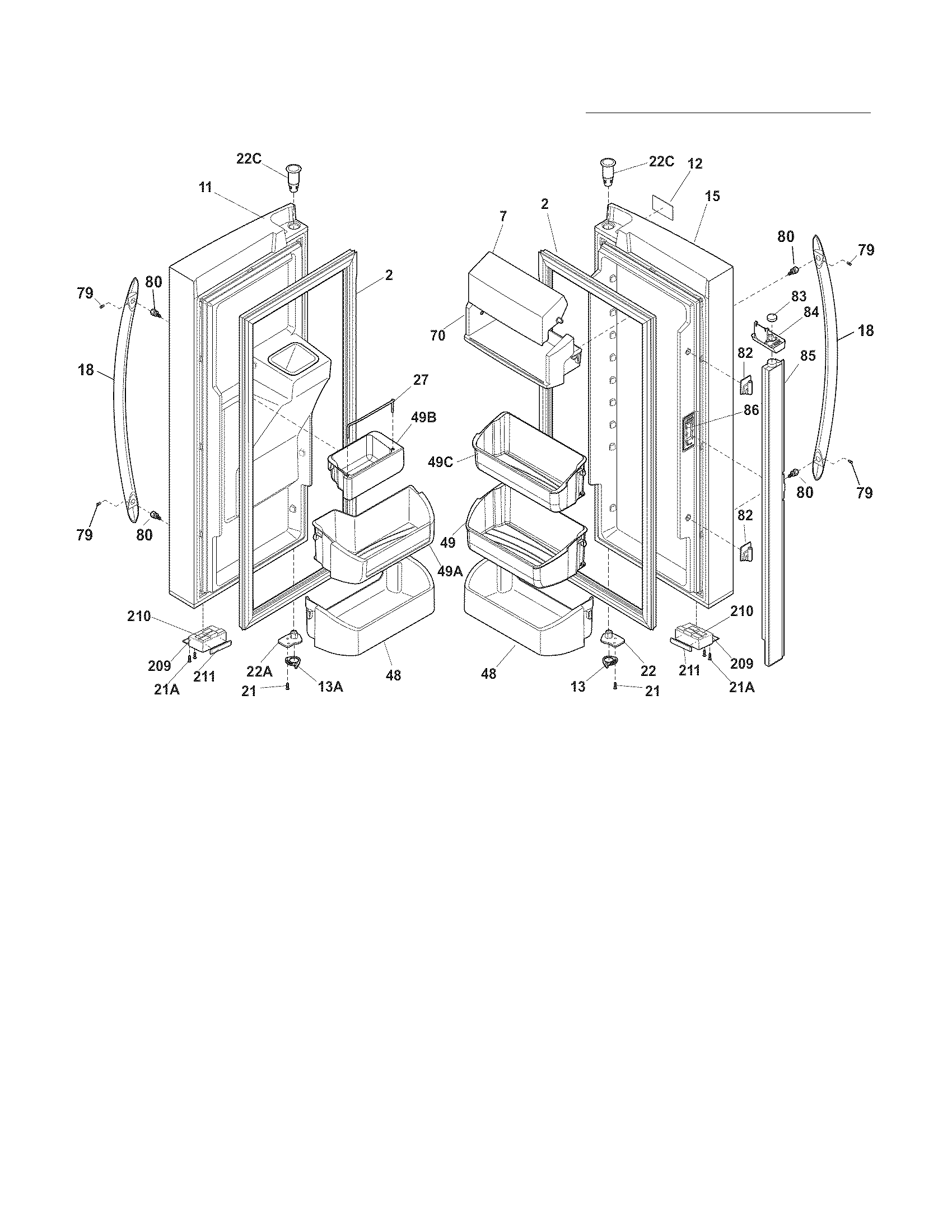 Frigidaire FGHF2344ME1 fresh food door diagram