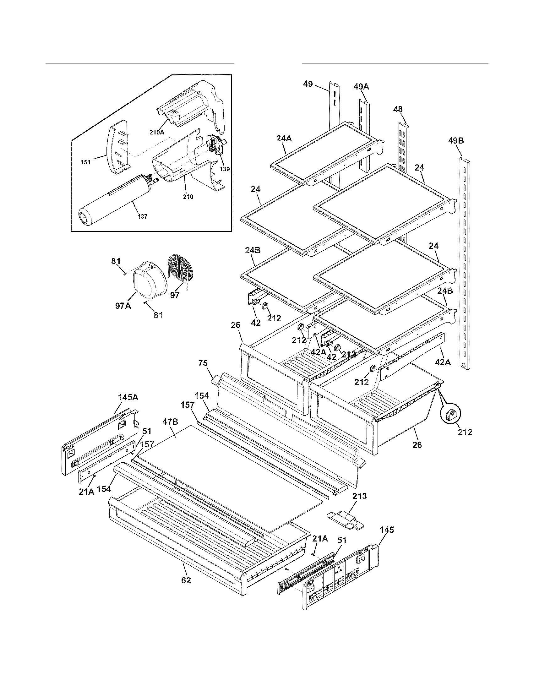 Frigidaire FGHF2344ME1 shelves diagram