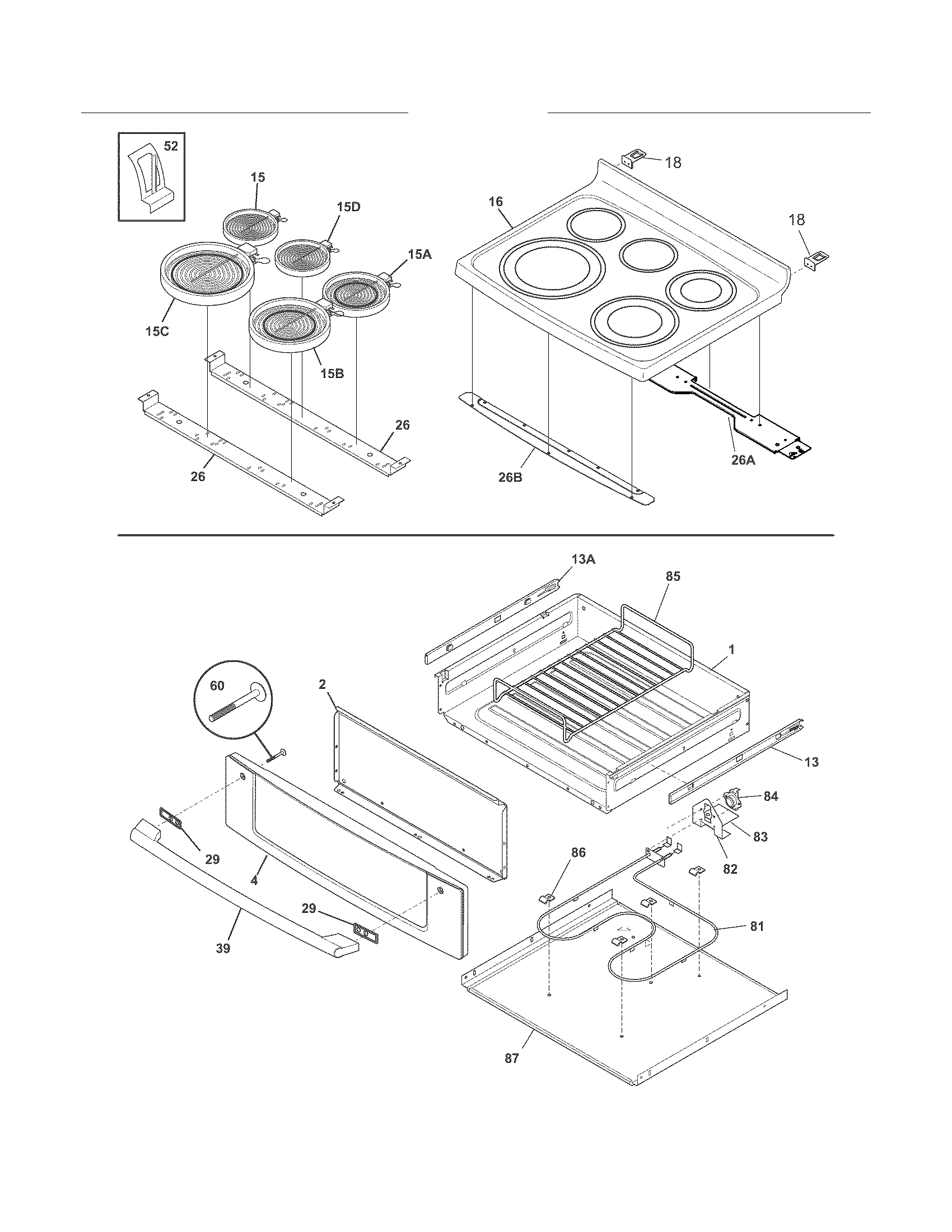 Electrolux CEI30EF5GSH top/drawer diagram