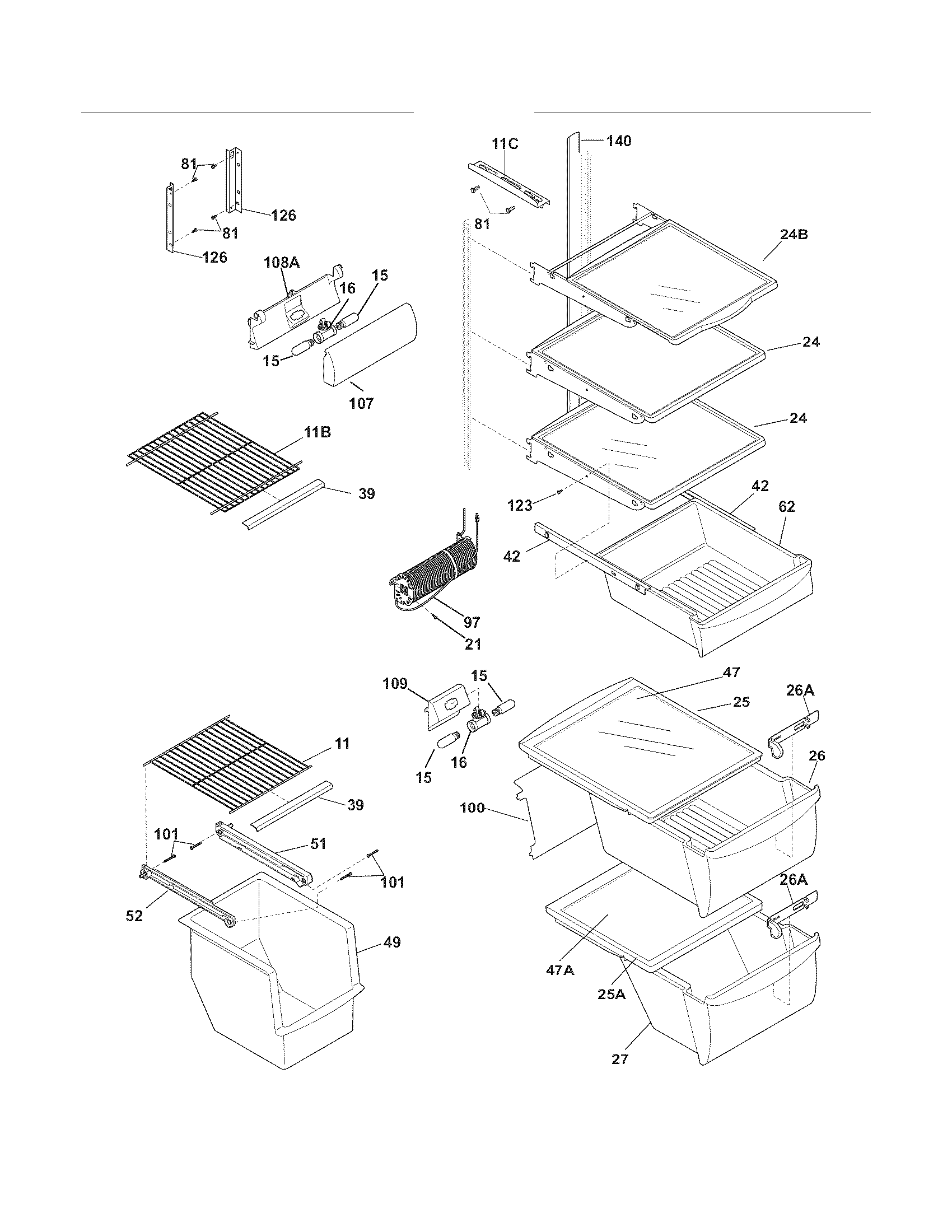 Frigidaire FGUS2642LF2 shelves diagram