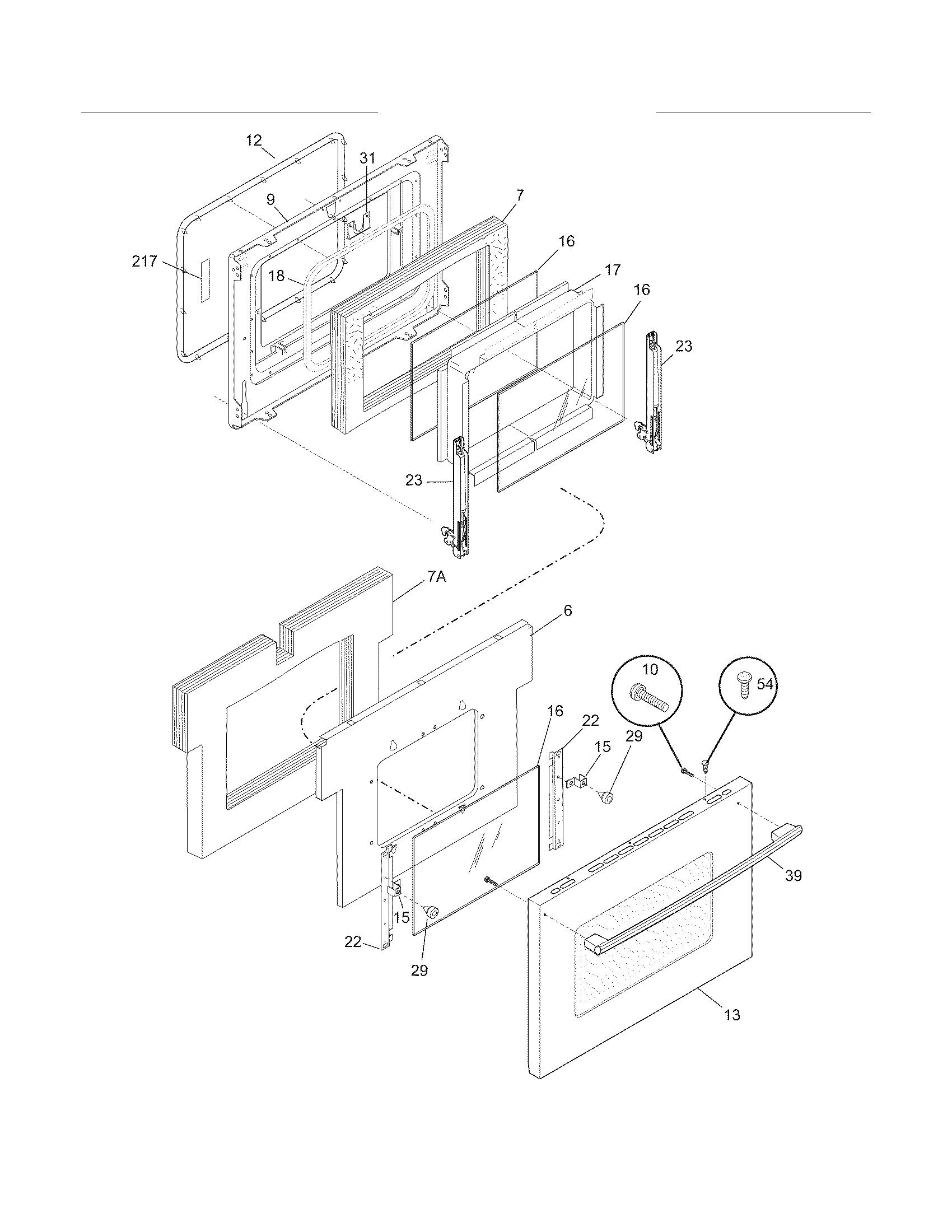 Frigidaire FPEF4085KFC oven door diagram