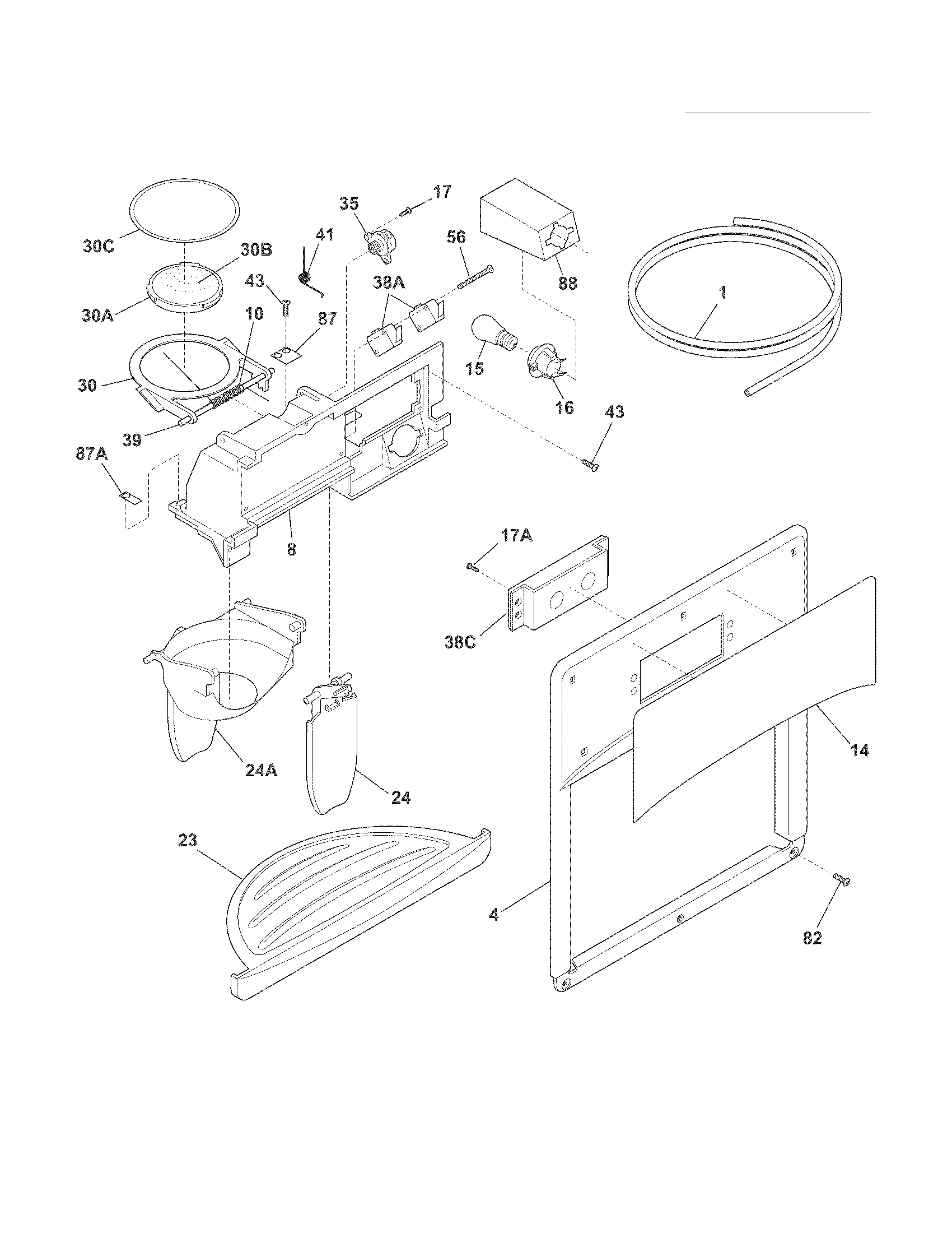 Frigidaire FRS6HR45KS6 ice & water dispenser diagram