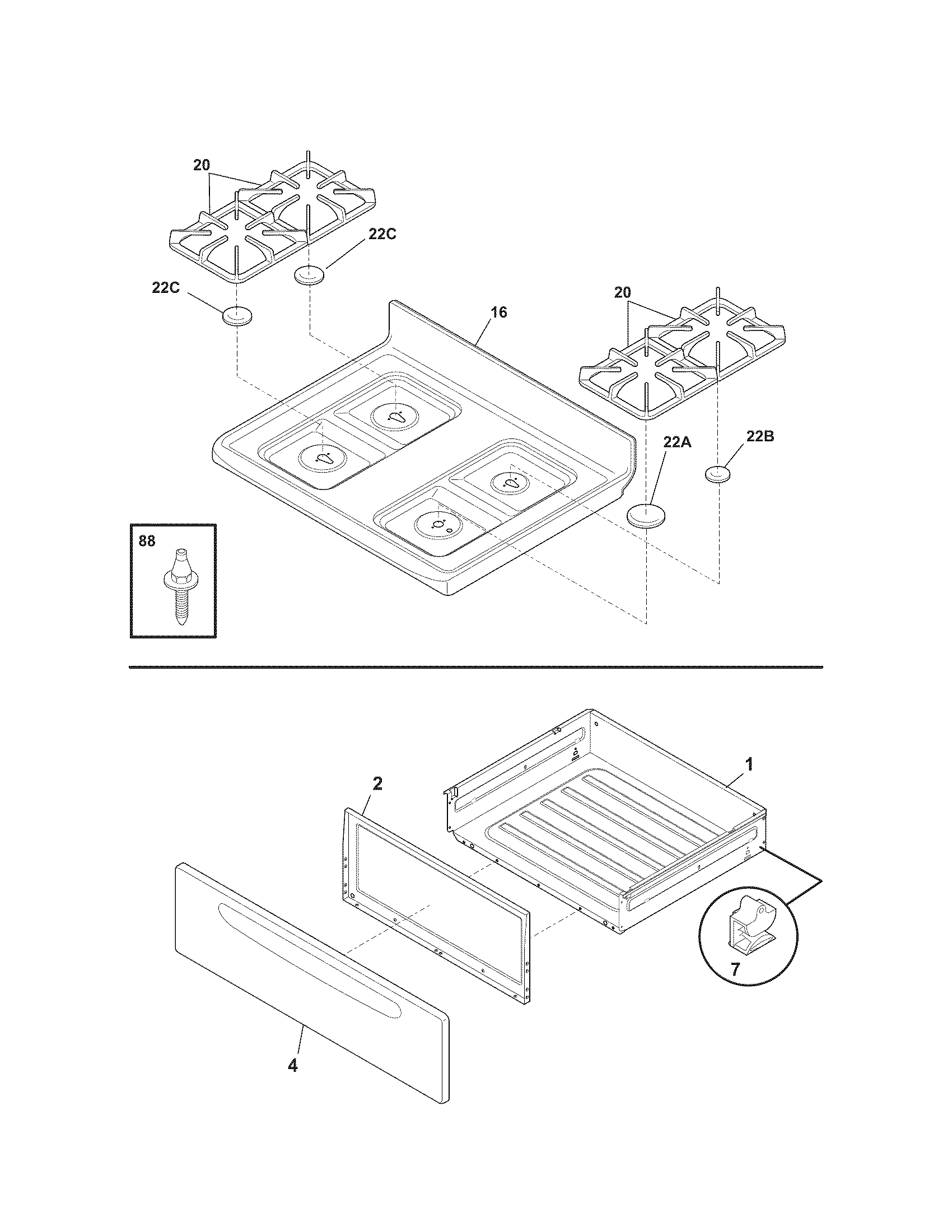 Kenmore 79078629400 top/drawer diagram