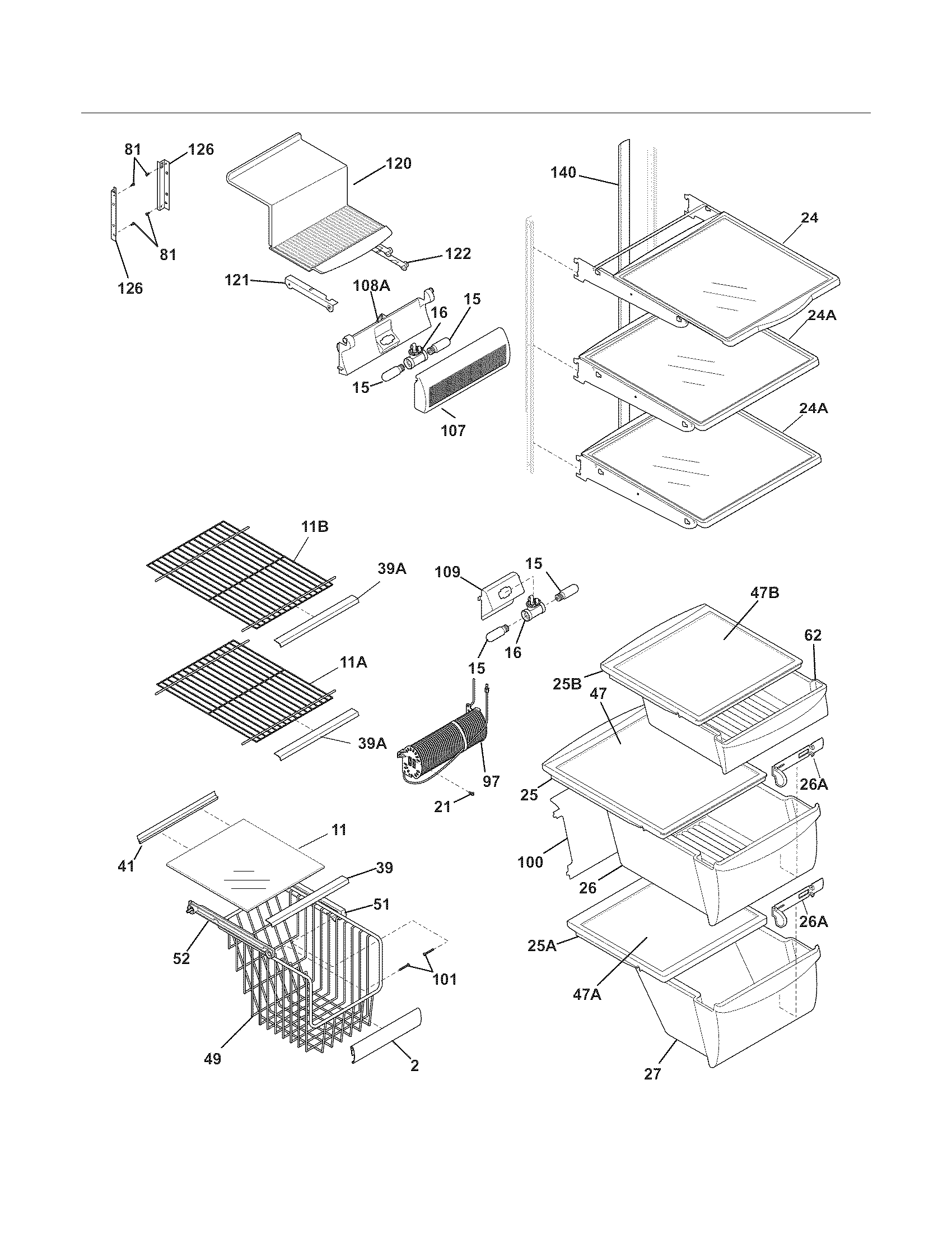 Frigidaire FGHC2345LF4 shelves diagram