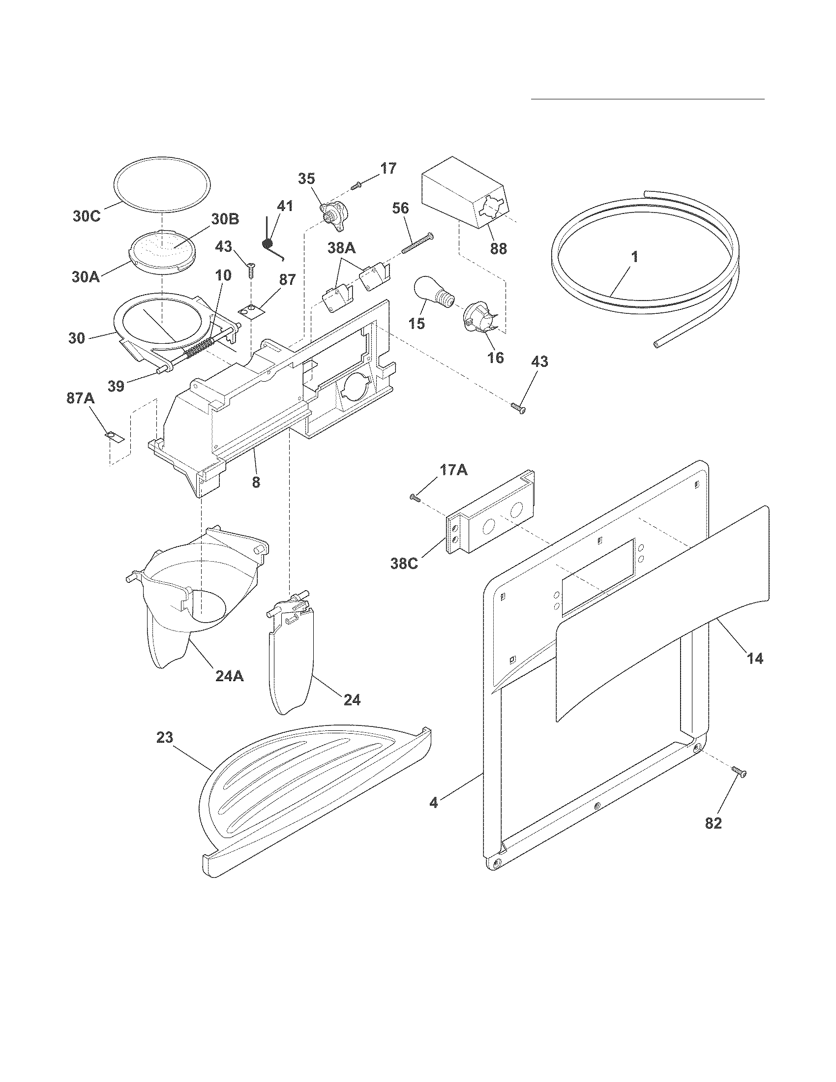 Frigidaire FRS6HR45KS7 ice & water dispenser diagram