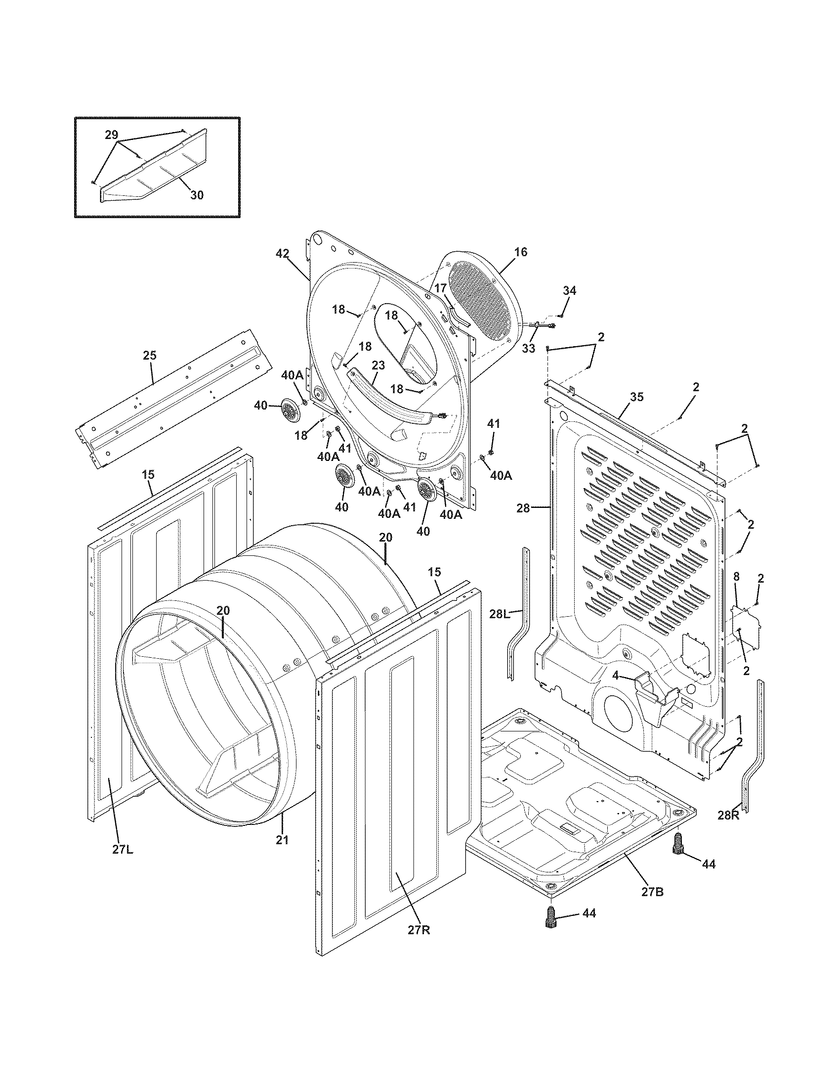 Frigidaire FAQE7111LW0 cabinet/drum diagram