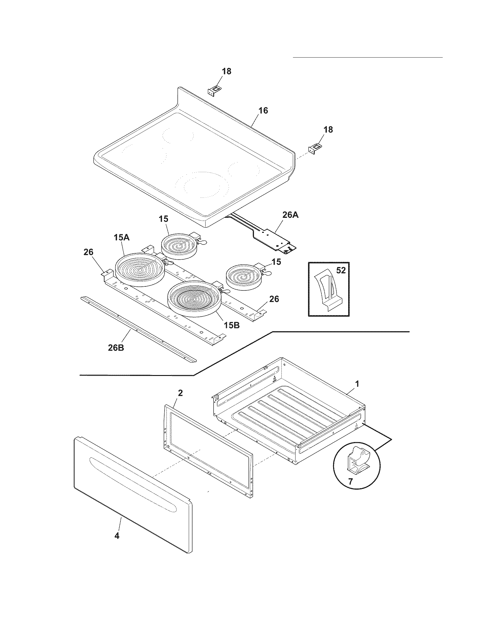 Frigidaire FFEF3013LMF top/drawer diagram