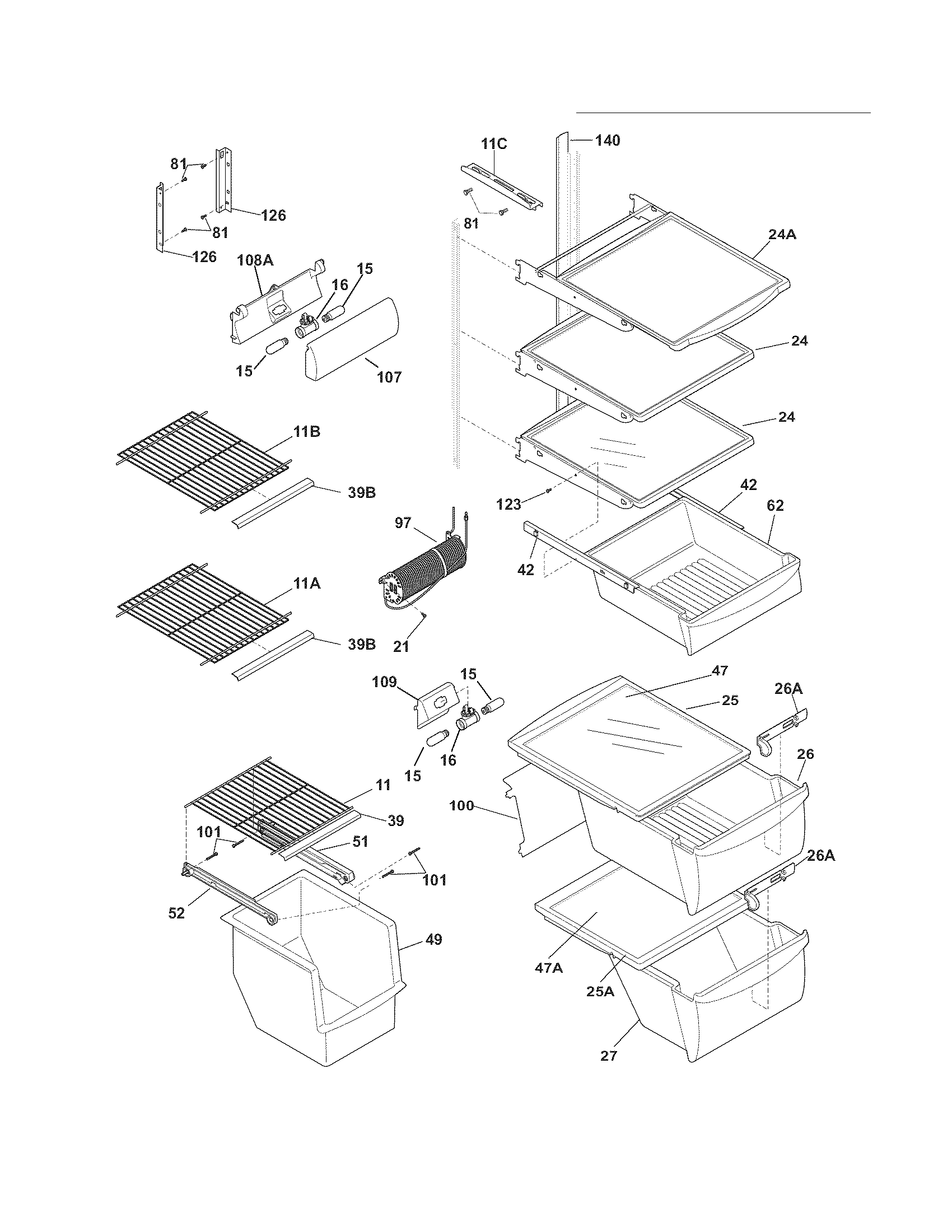 Frigidaire LGUS2642LF2 shelves diagram