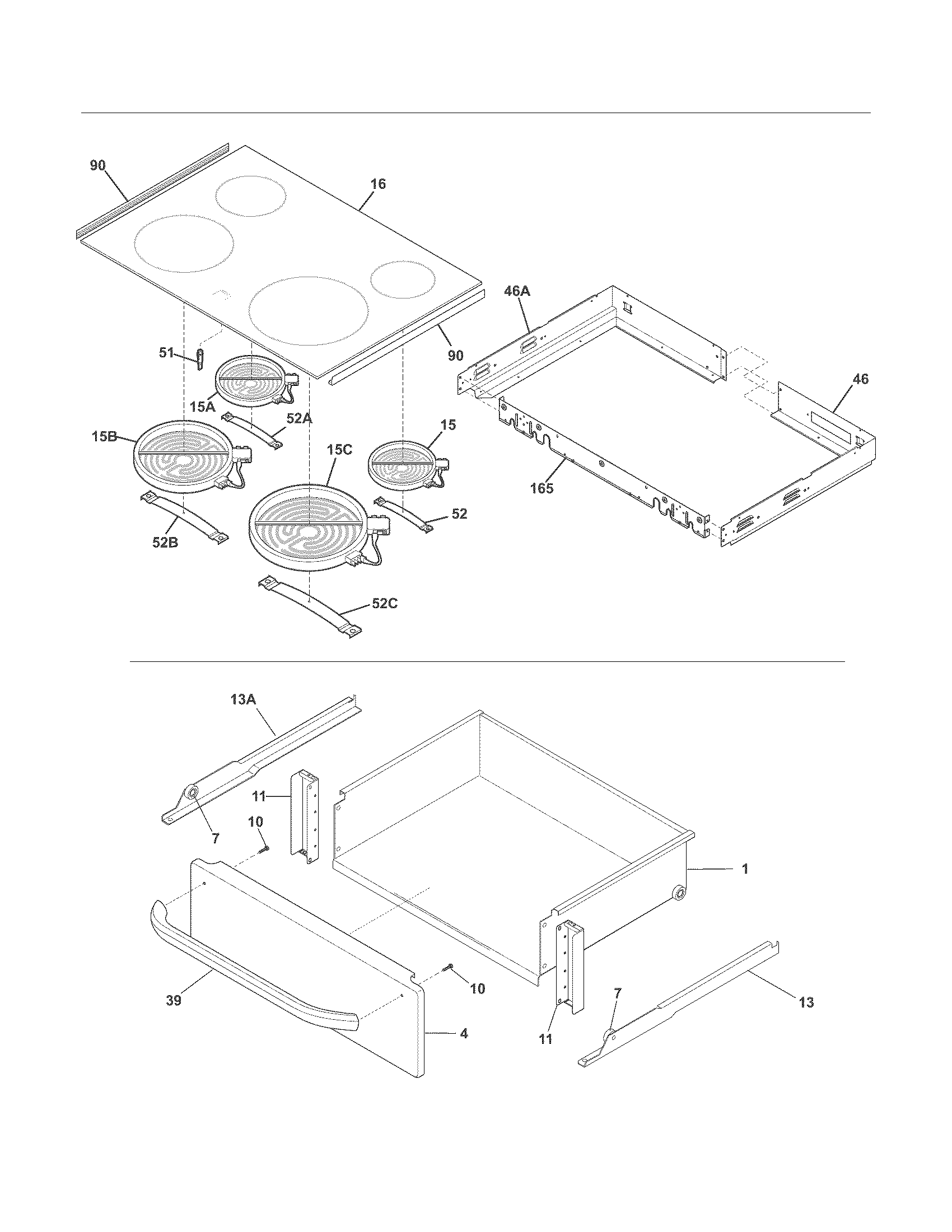 Frigidaire CFES3035LS3 top/drawer diagram
