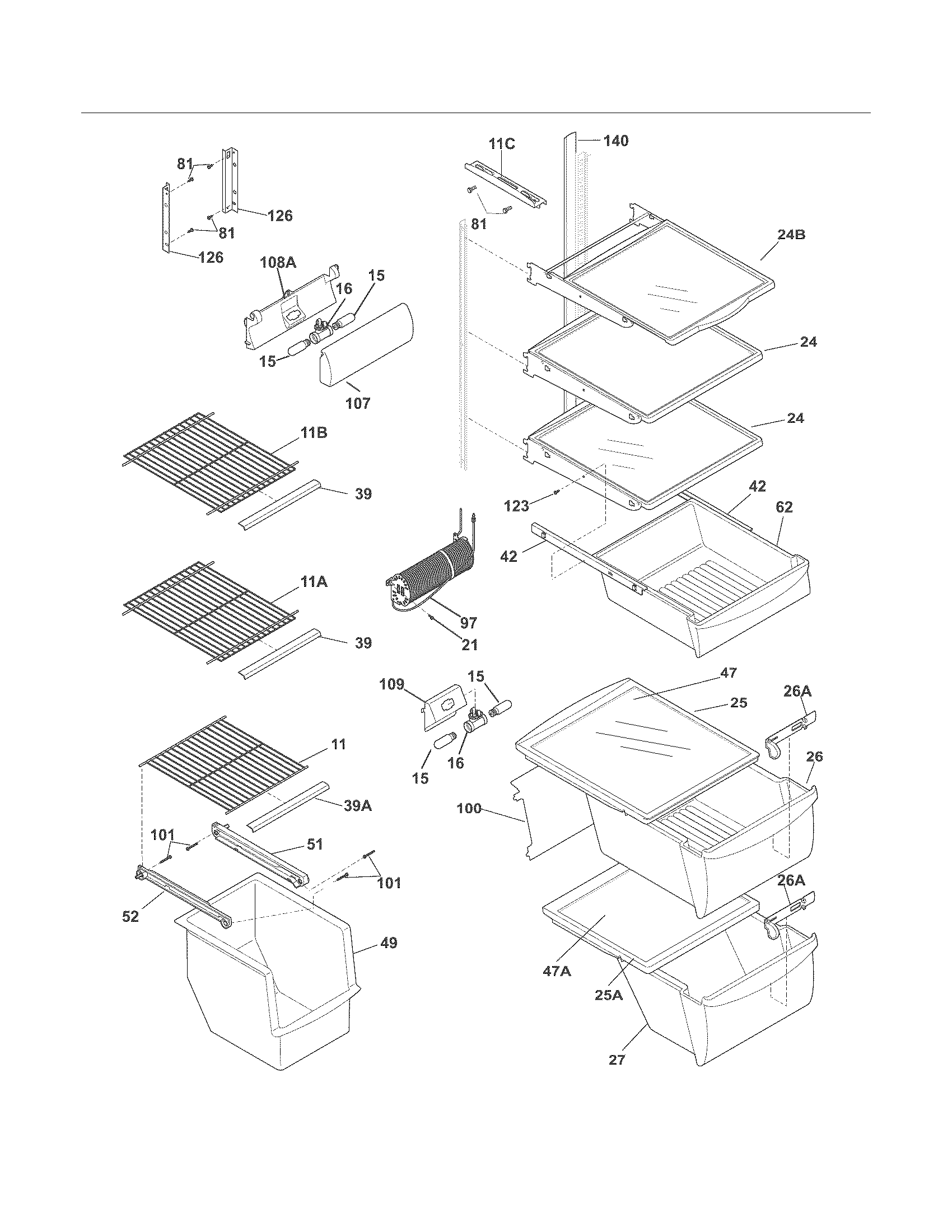 Frigidaire FGUS2632LE2 shelves diagram