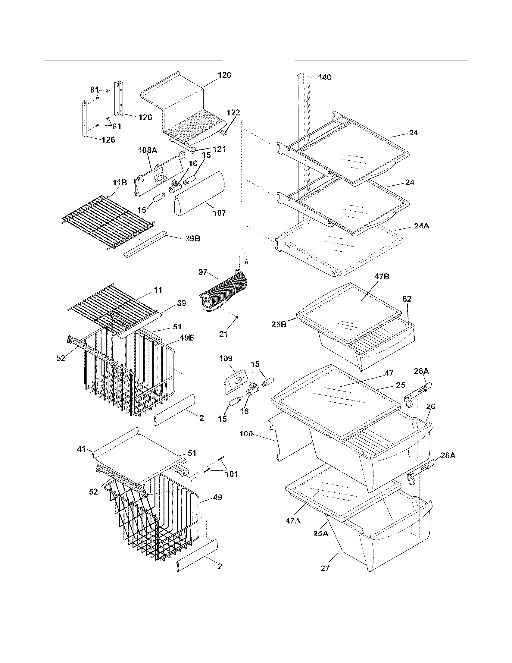 Frigidaire FGHC2342LF3 shelves diagram