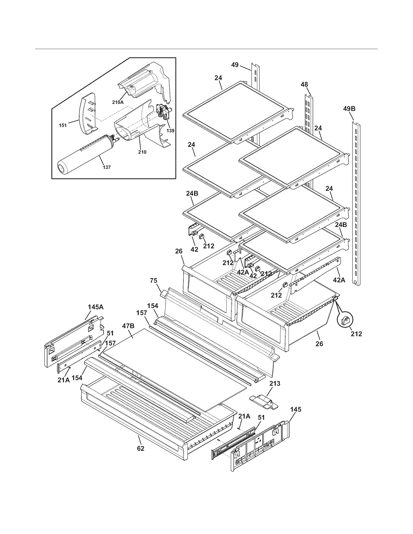 Frigidaire FGHG2344ME3 shelves diagram