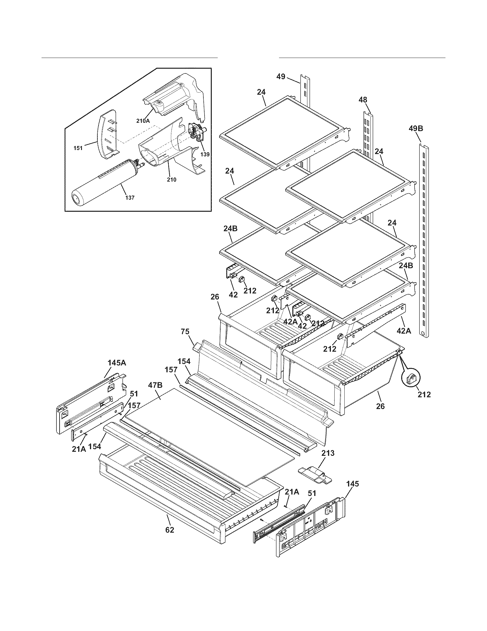 Frigidaire FGHN2844LF5 shelves diagram