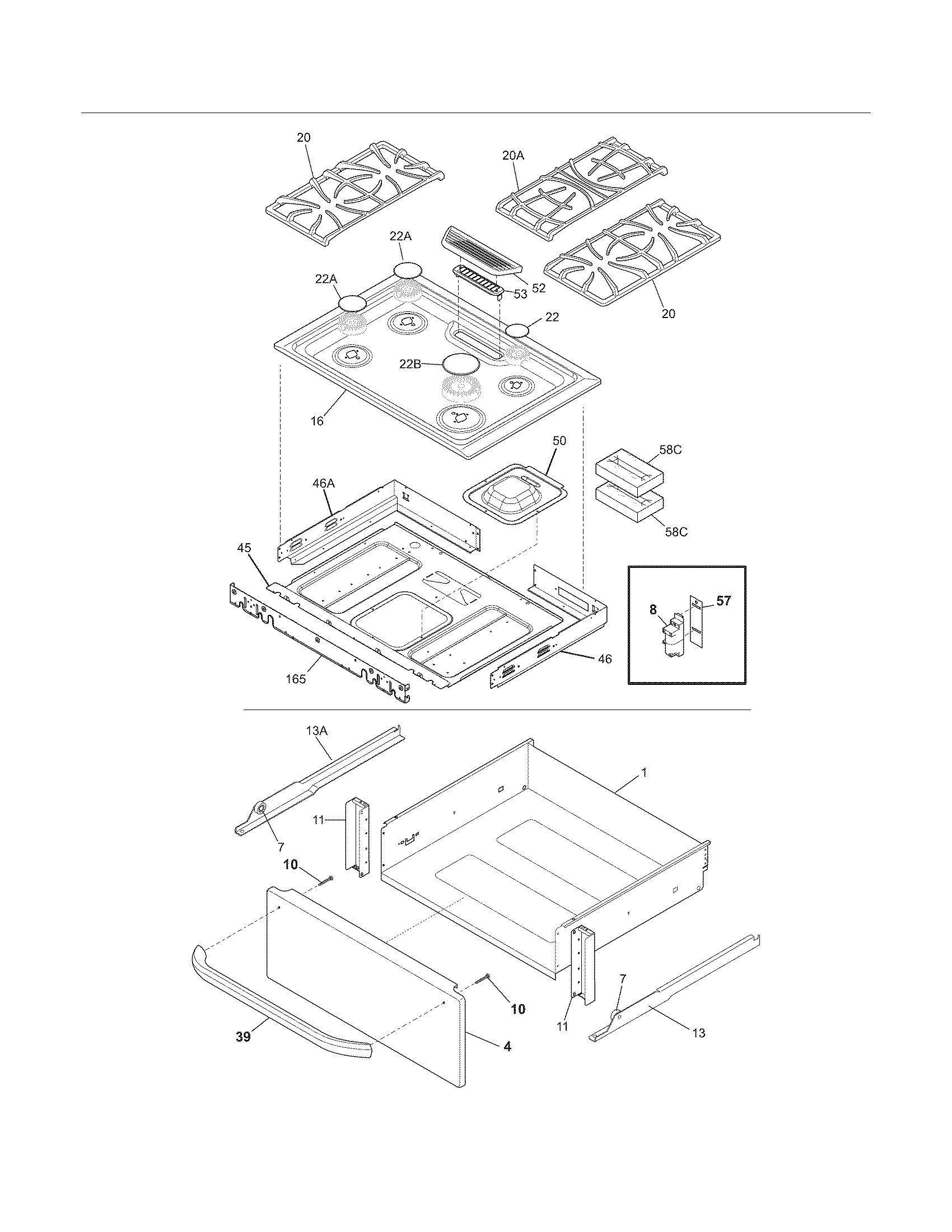 Frigidaire FFGS3025LSE main top/drawer diagram