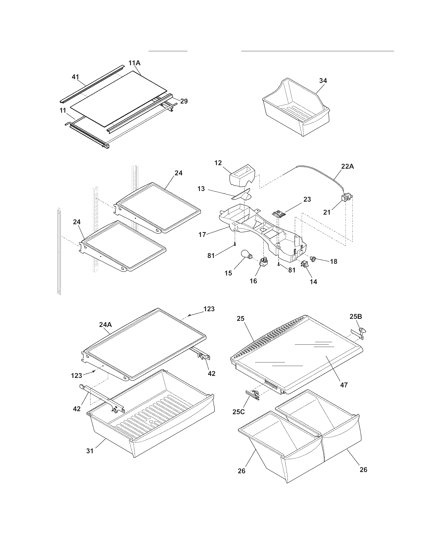 Frigidaire LGUI2149LF2 shelves diagram