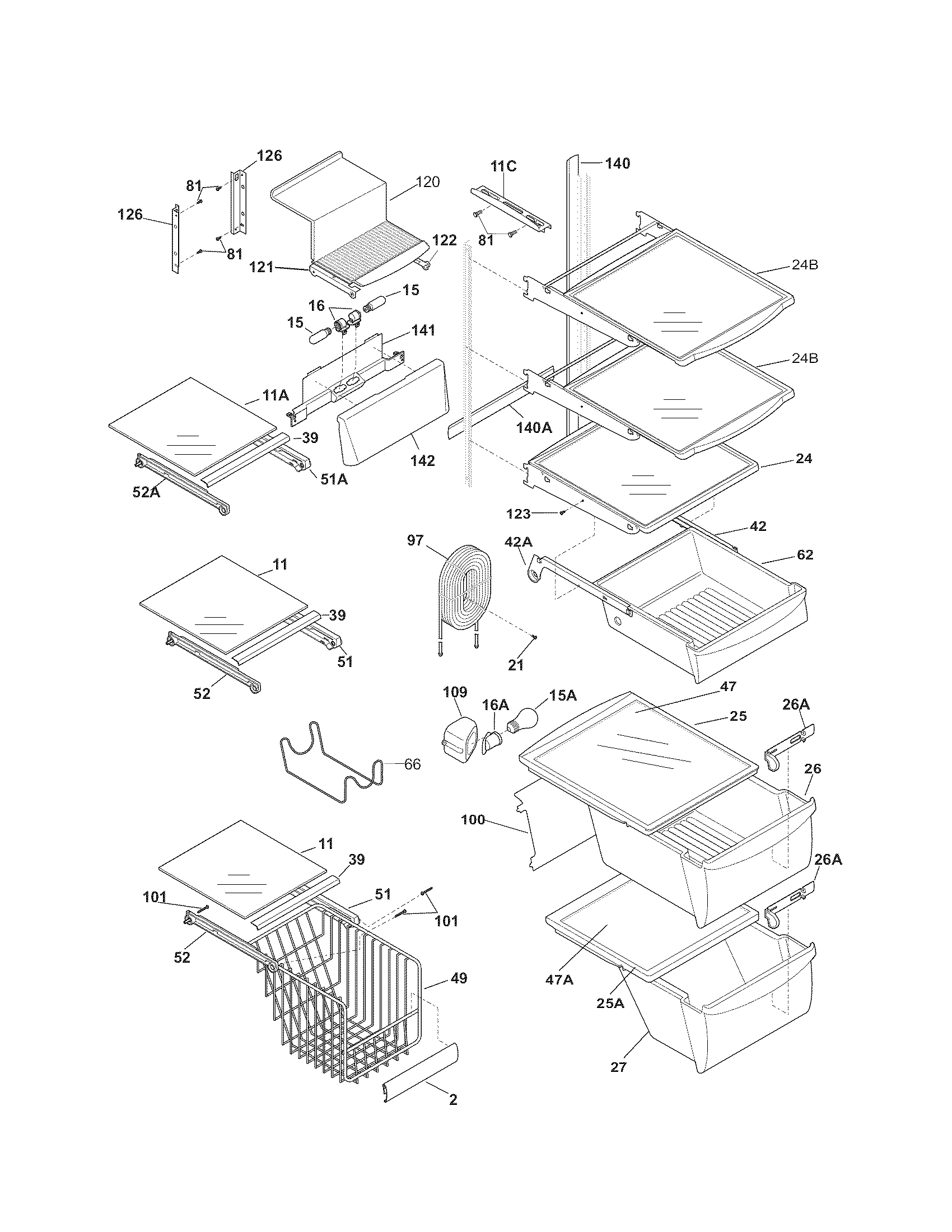 Kenmore Elite 25357112600 shelves diagram