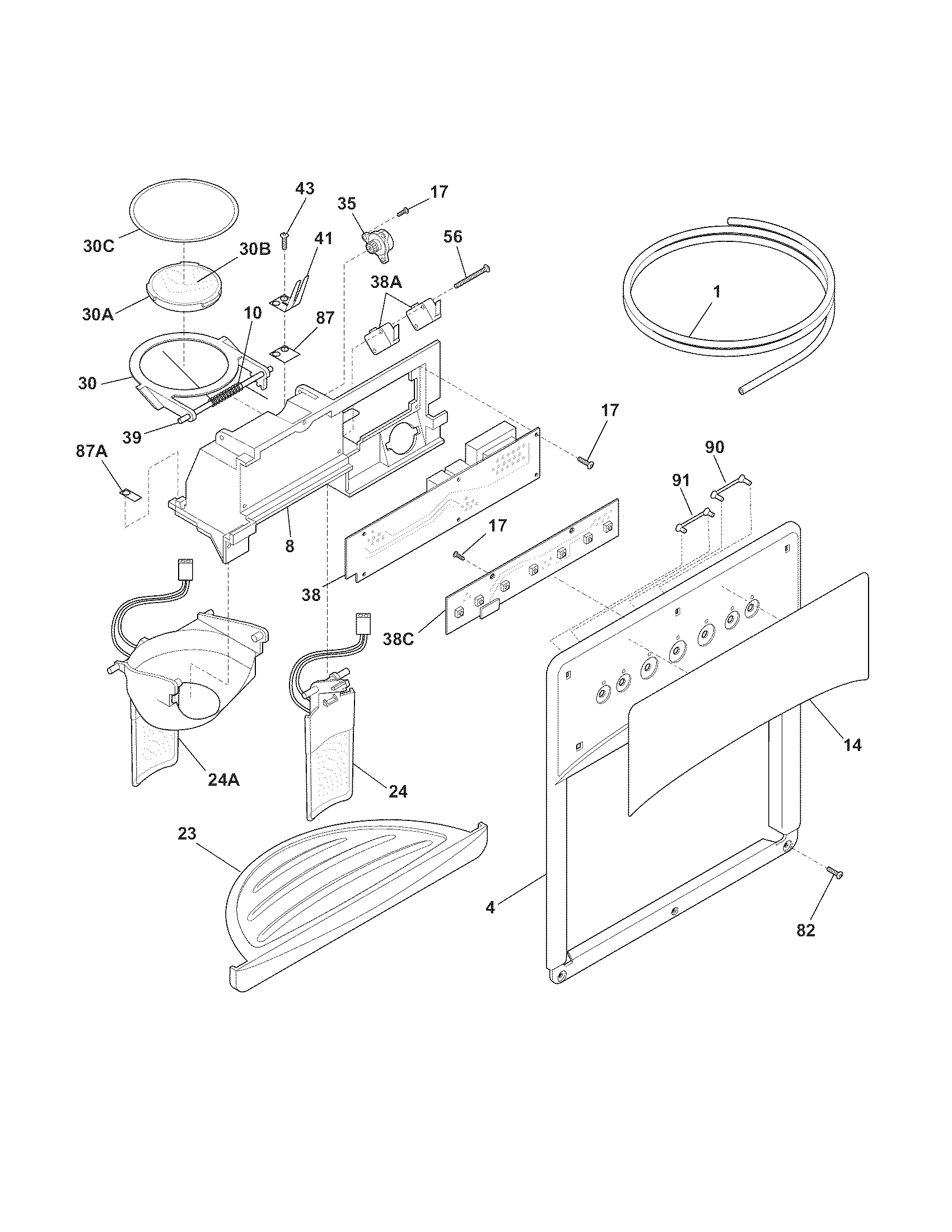 Kenmore Elite 25357112600 ice & water dispenser diagram