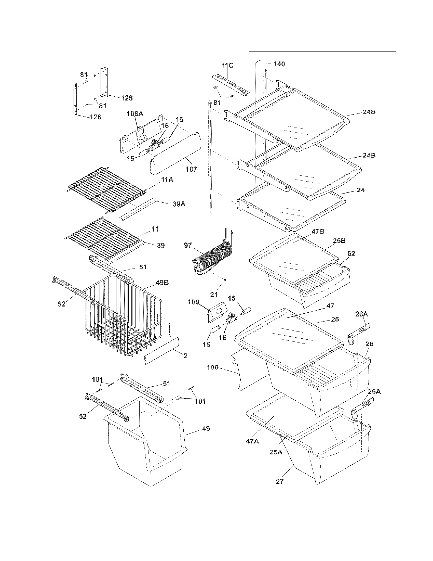 Frigidaire FGUS2637LE2 shelves diagram