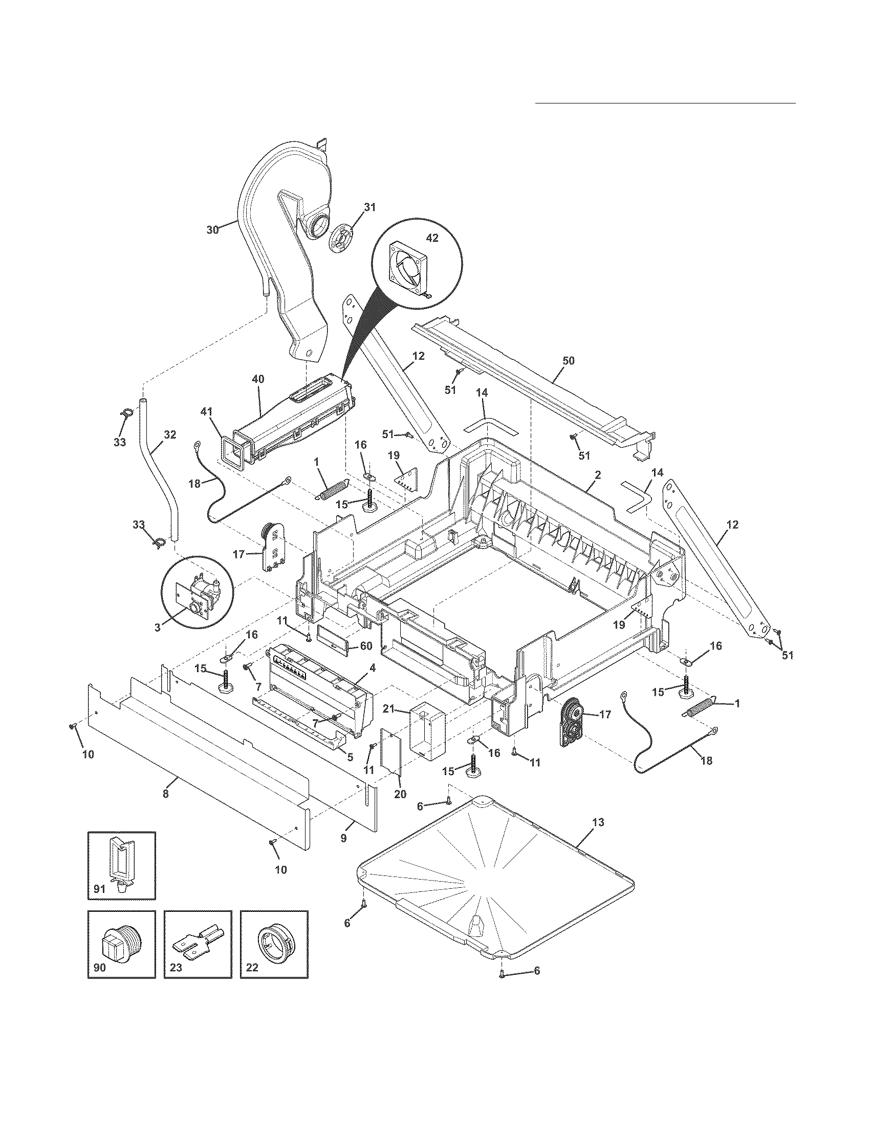 Electrolux EIDW6105GW2B lower frame diagram