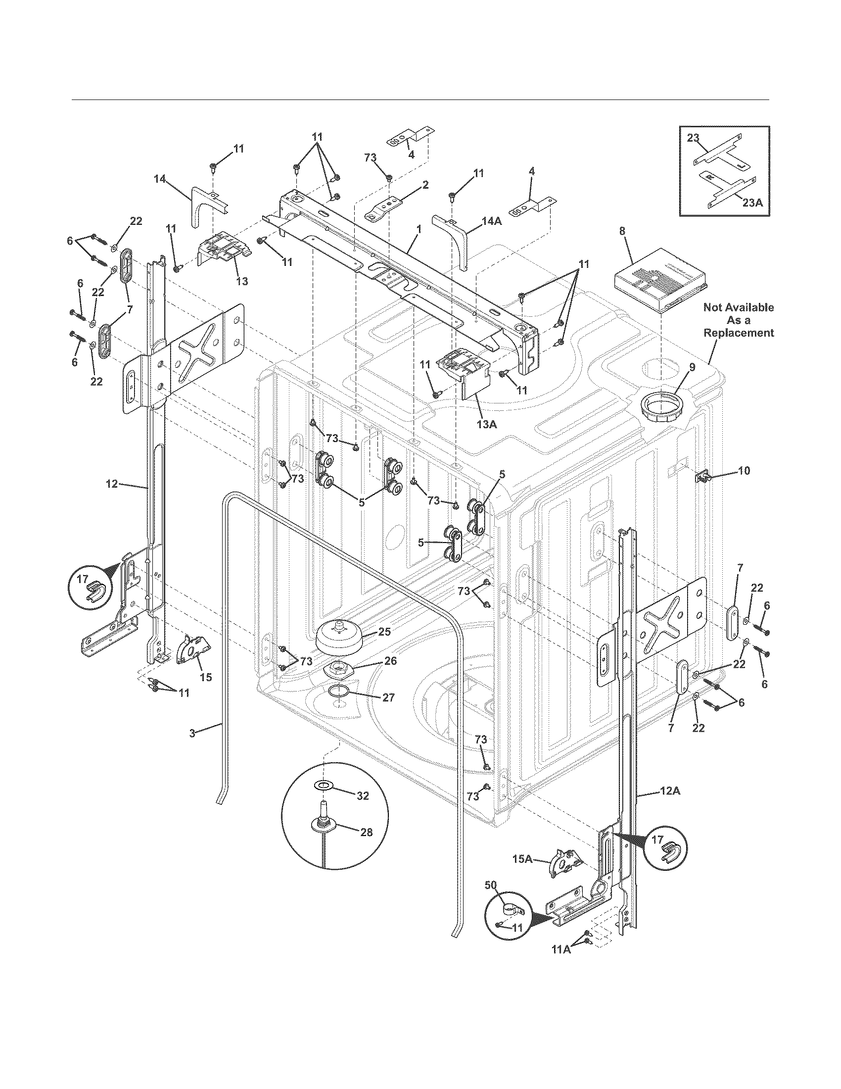 Electrolux EIDW6305GS2B upper frame/tub diagram