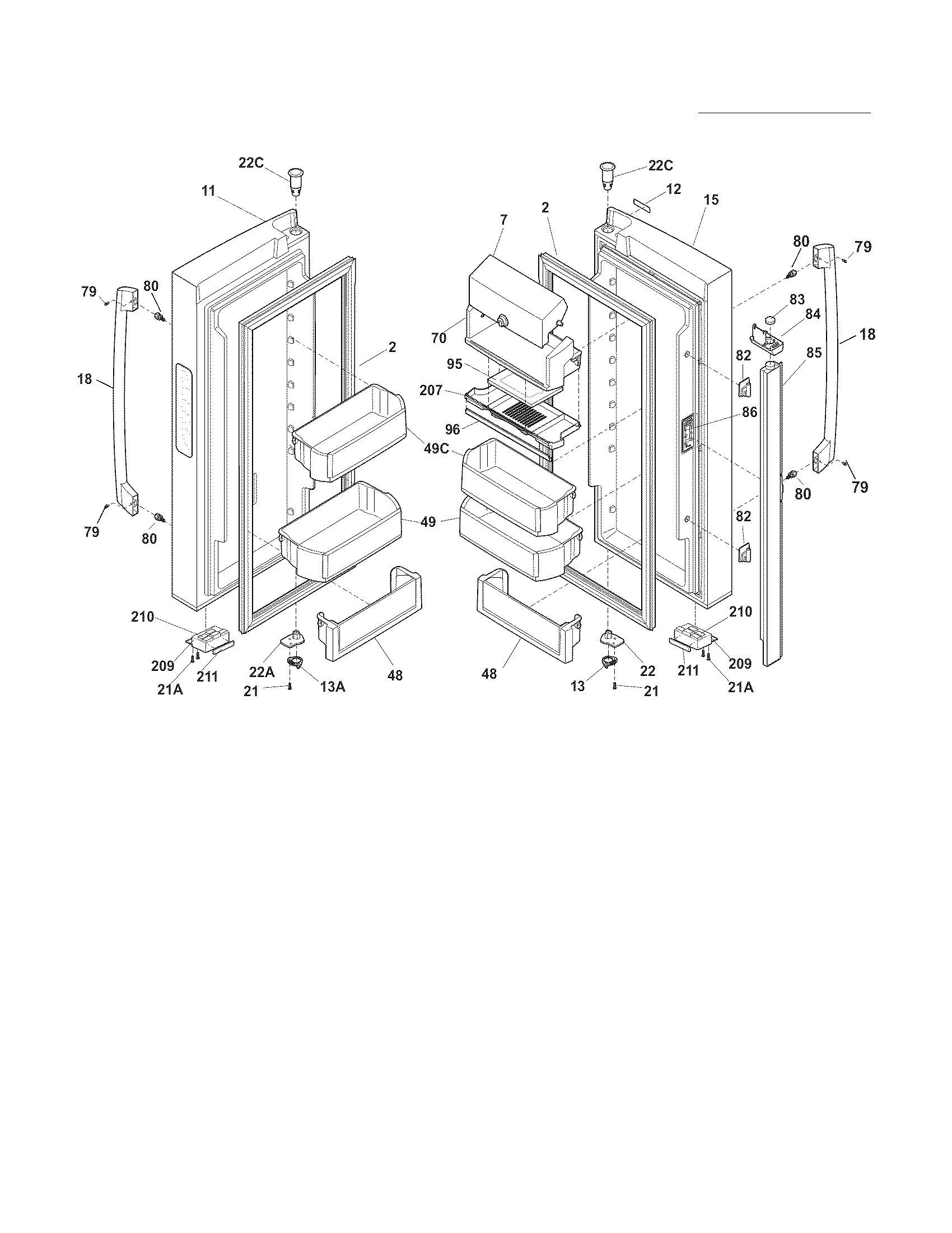 Electrolux EI23BC51IW6 fresh food doors diagram