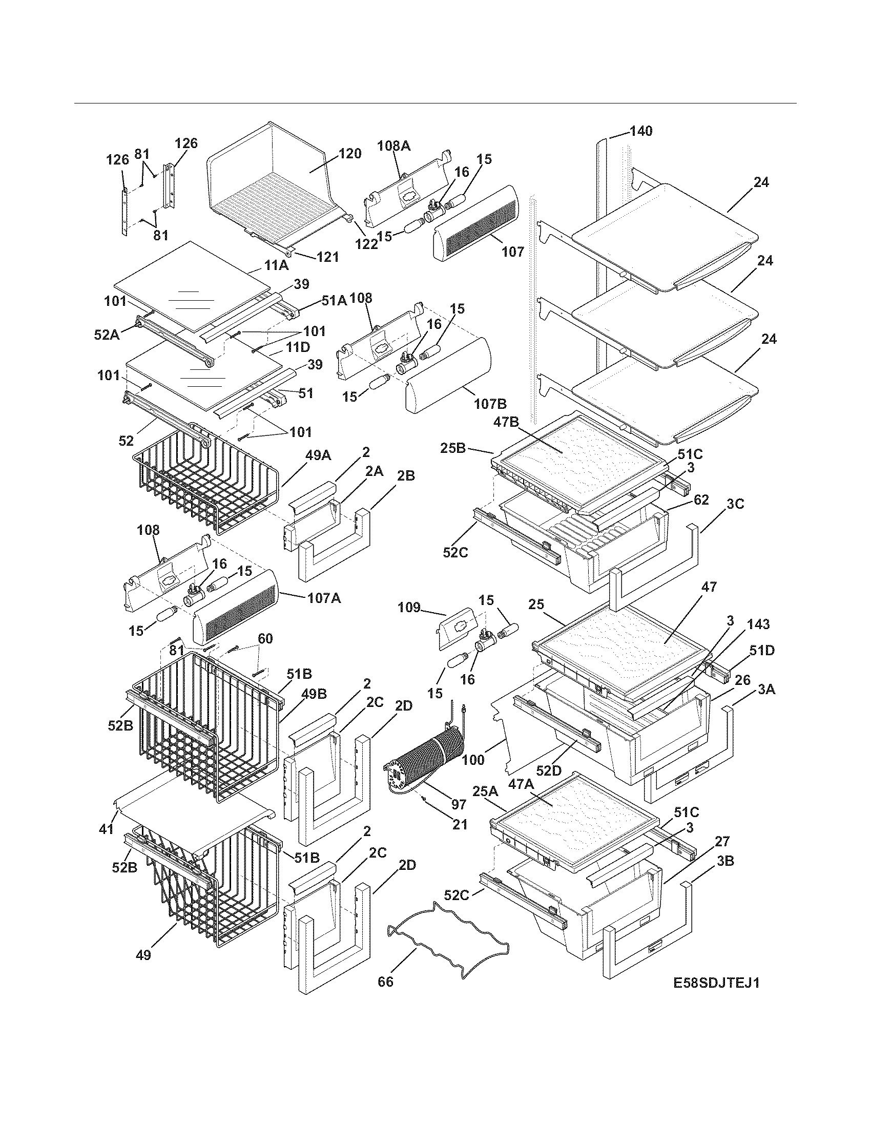 Electrolux EW23SS65HW0 shelves diagram