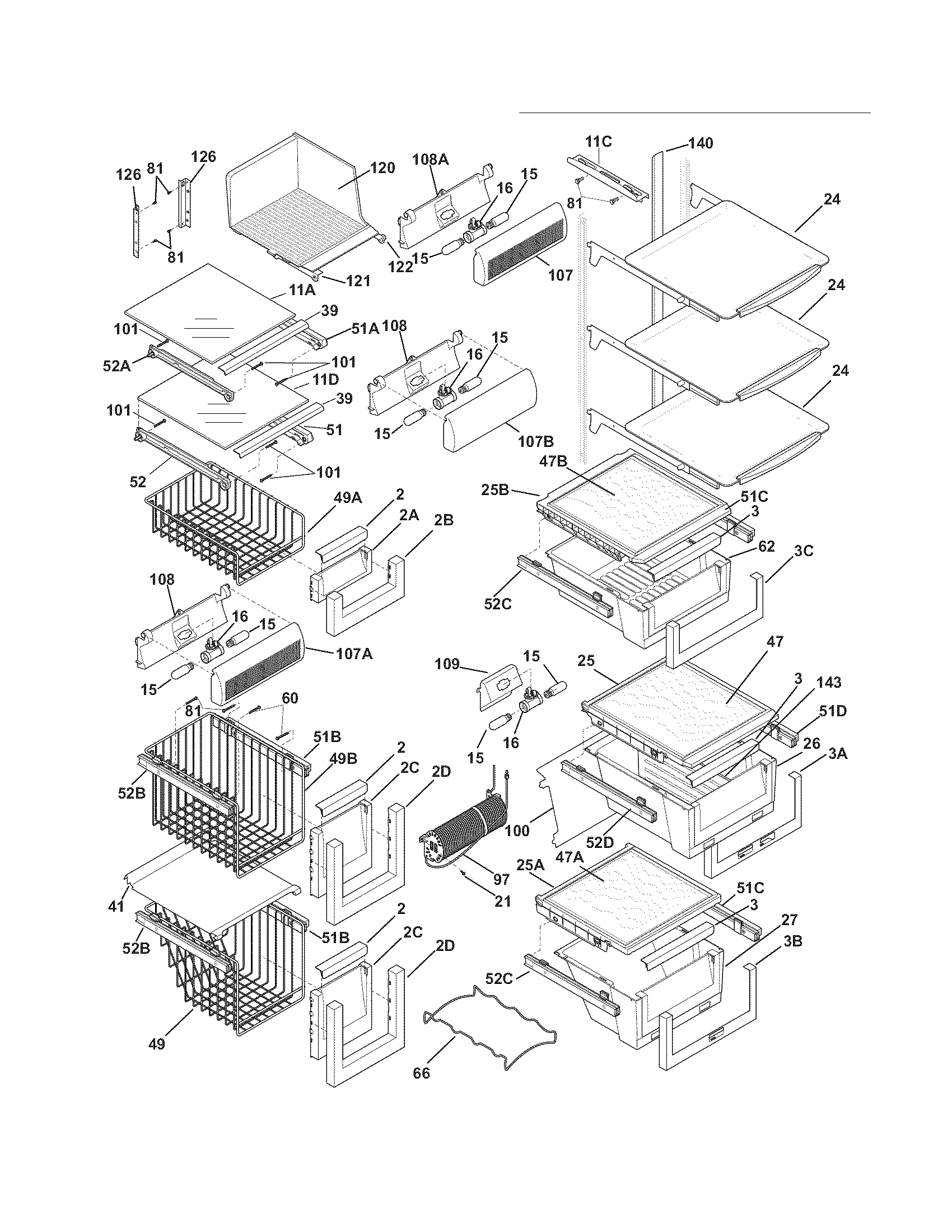 Electrolux EW26SS65GS3 shelves diagram