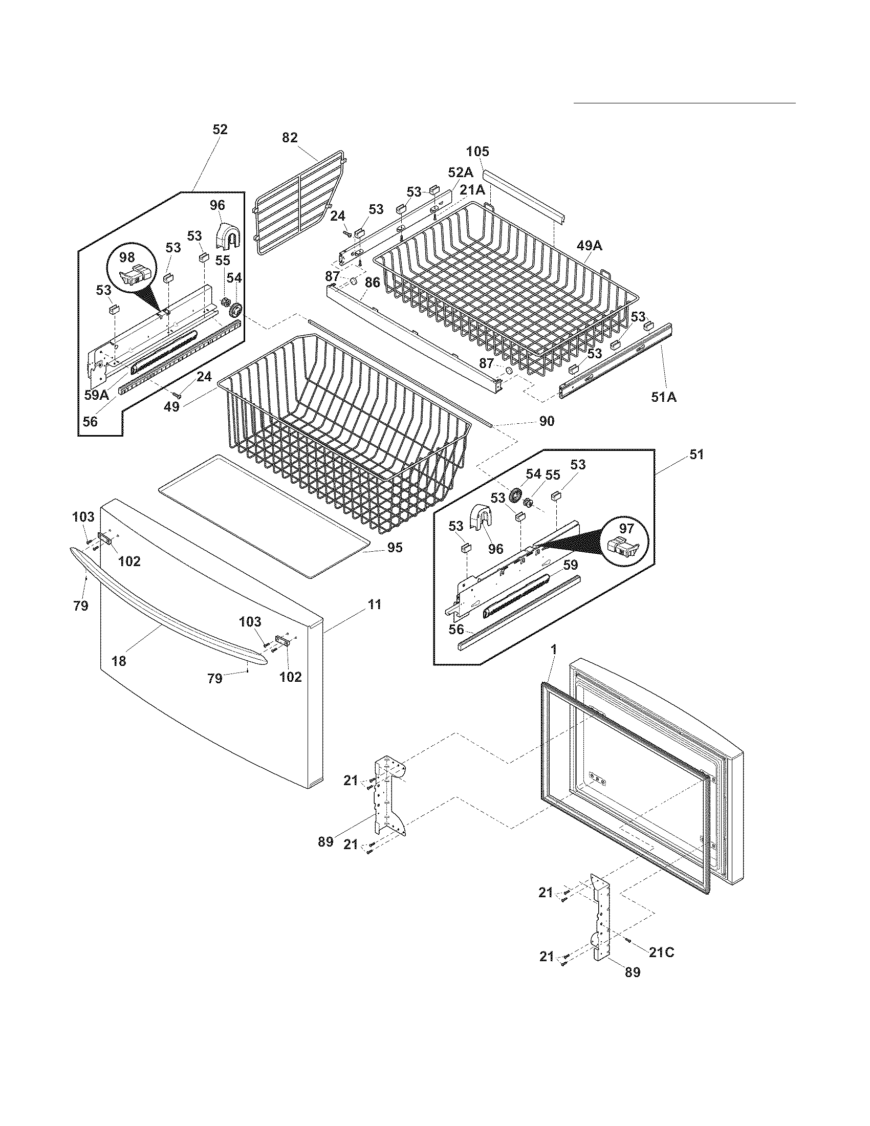 Frigidaire FGHF2369ME2 freezer drawer - basket diagram