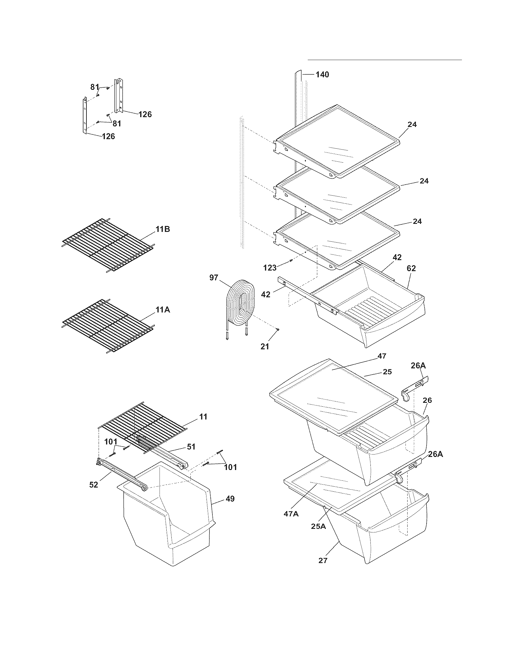Crosley CRSH237LW4 shelves diagram