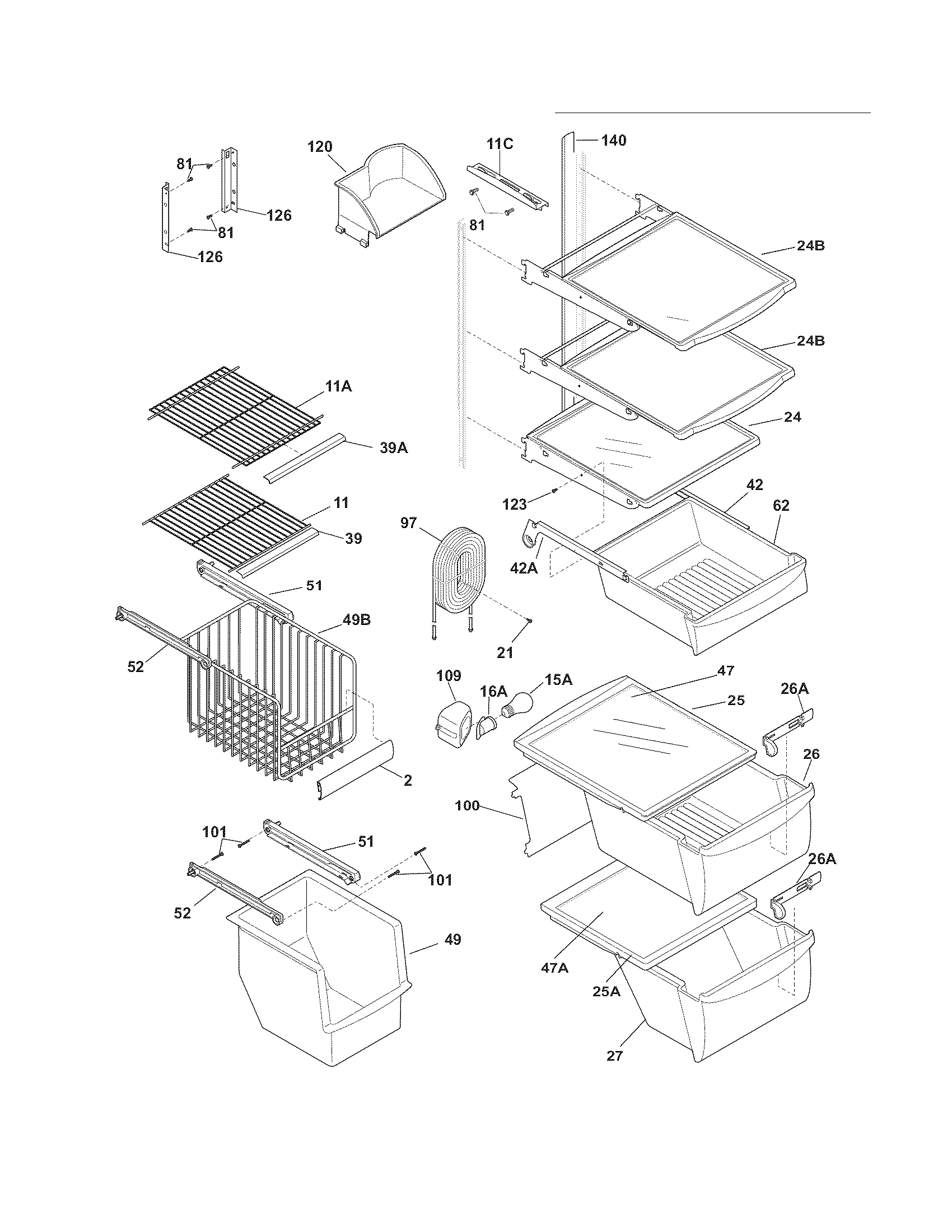Frigidaire FRS6LF7JS8 shelves diagram