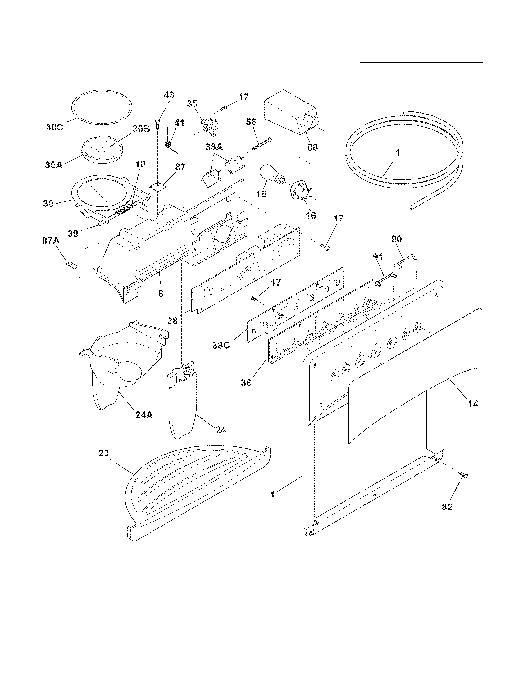 Frigidaire FRS6LF7JS8 ice & water dispenser diagram