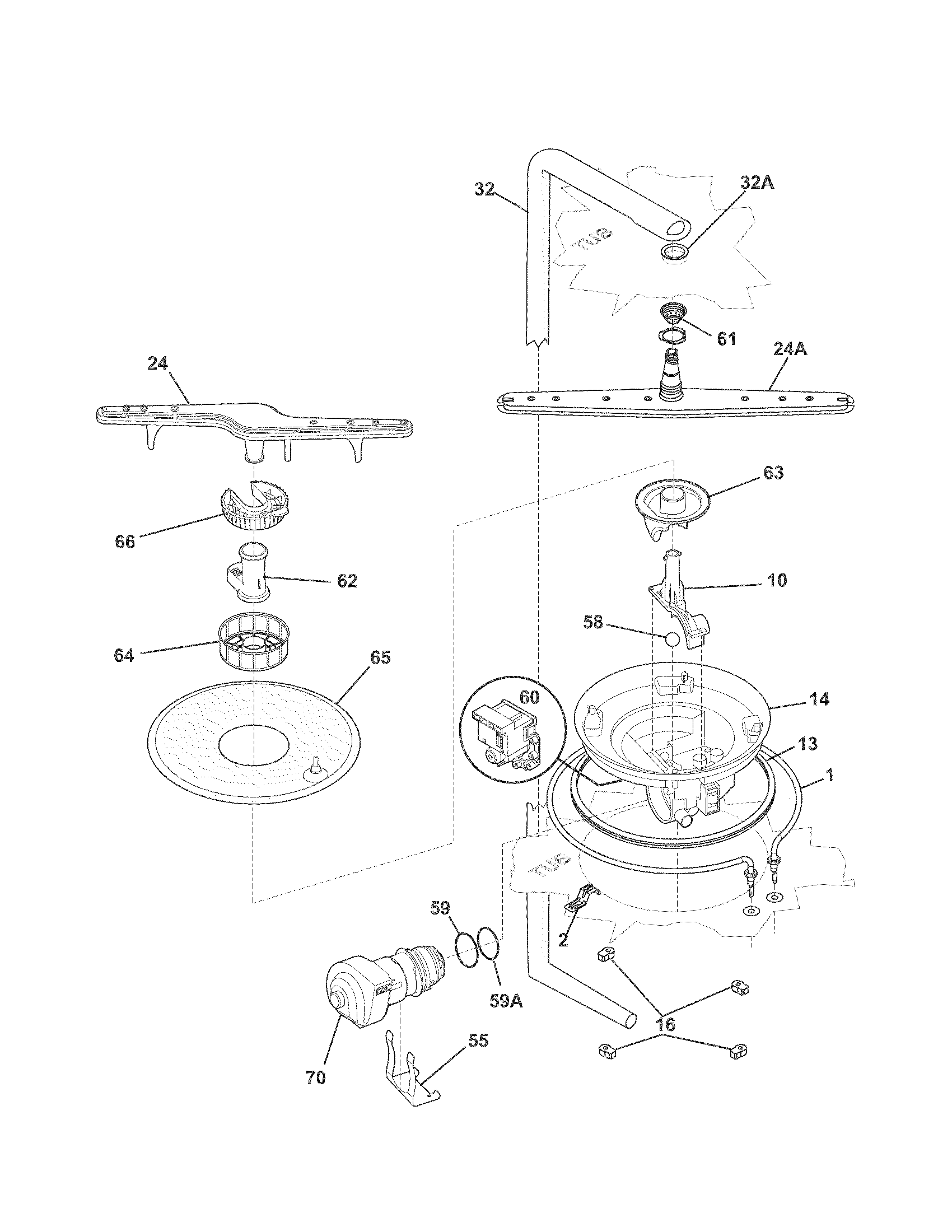 Kenmore 58715369101A motor & pump diagram