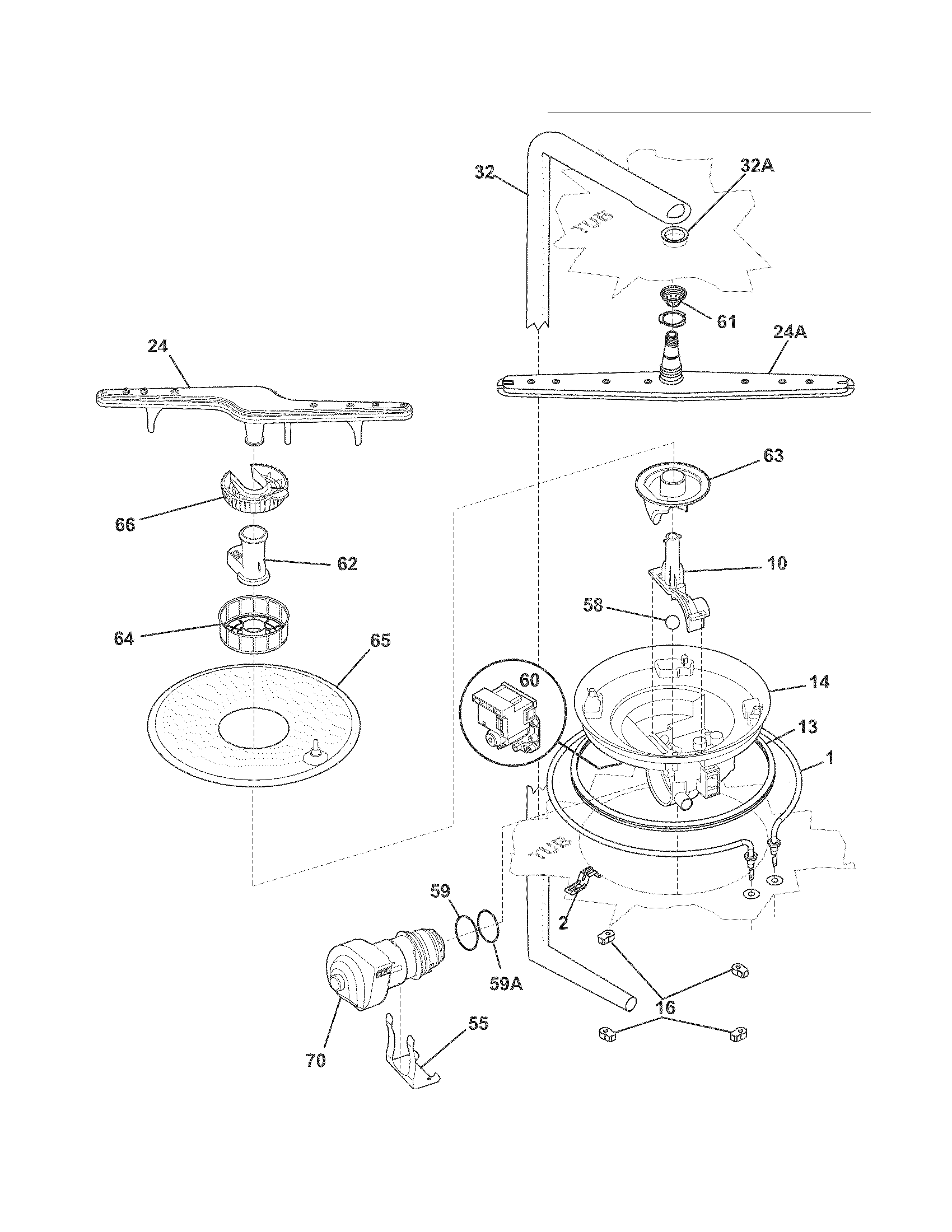 Frigidaire FFBD2407LM1B motor & pump diagram