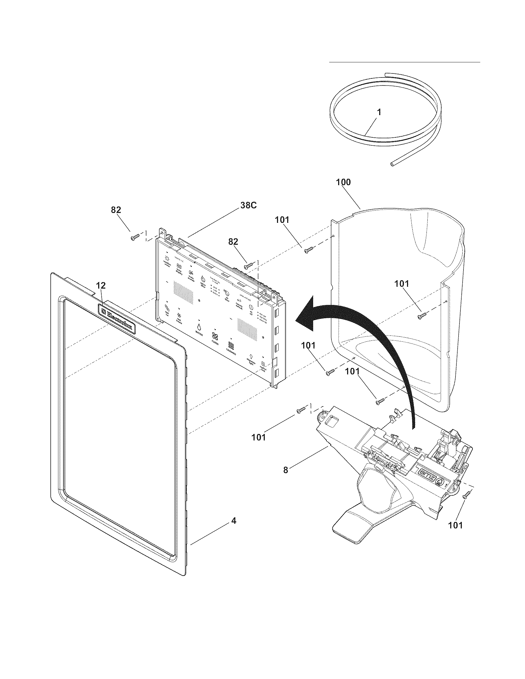 Electrolux EI26SS30JS3 ice & water dispenser diagram
