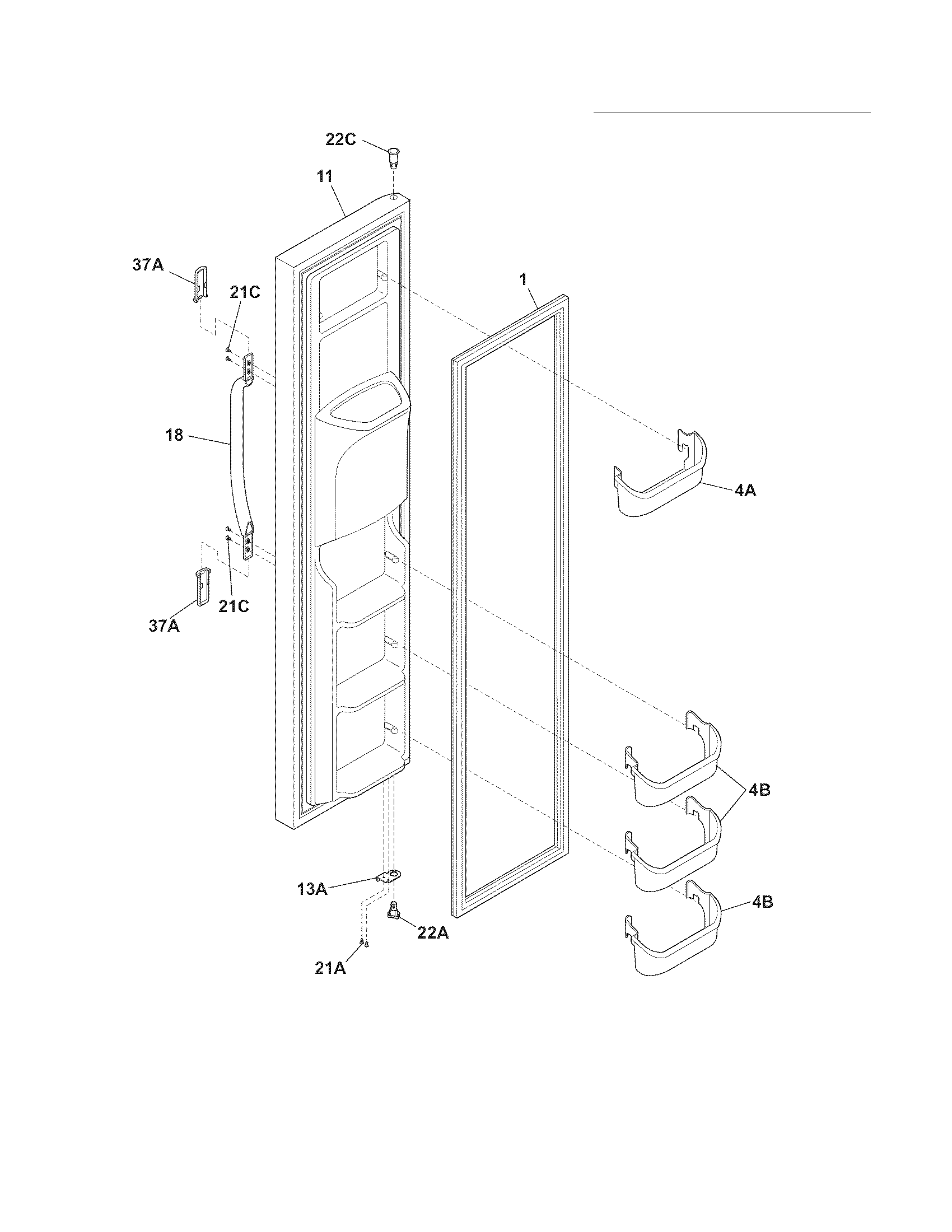 White-Westinghouse WWSS2601KW7 freezer door diagram