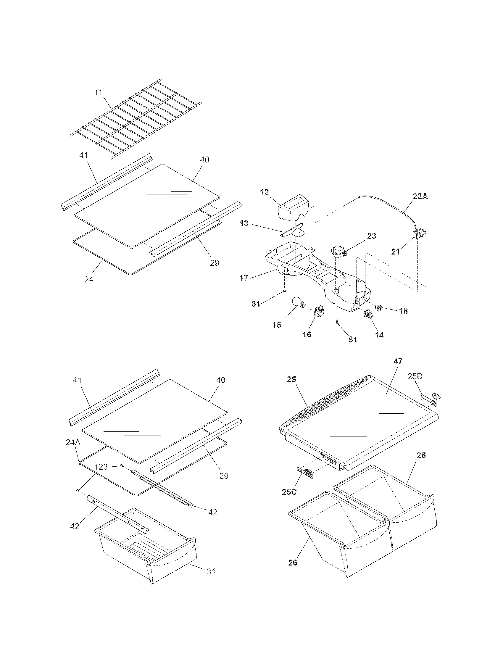 Kenmore 25368899010 shelves diagram