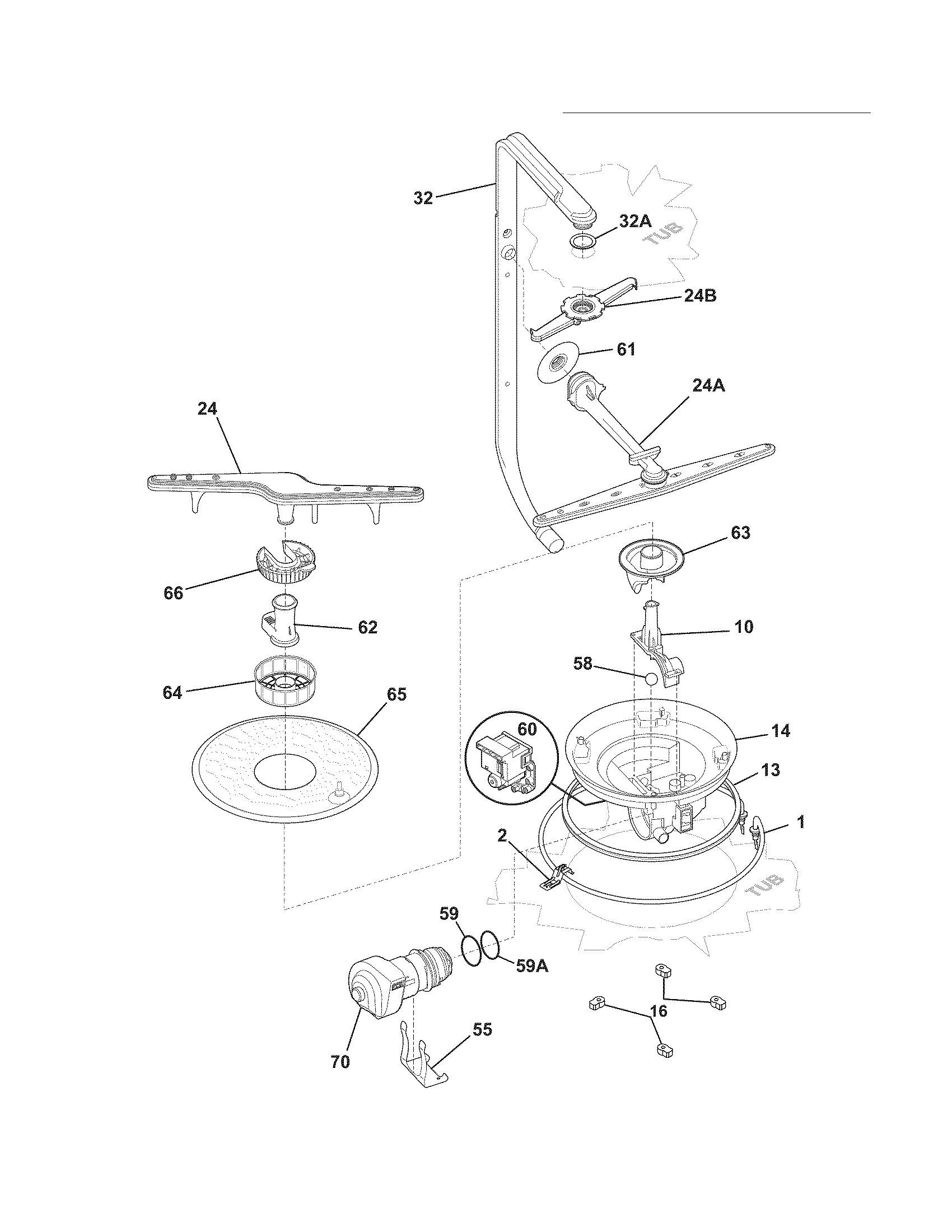 Frigidaire FFBD2409LW0B motor & pump diagram