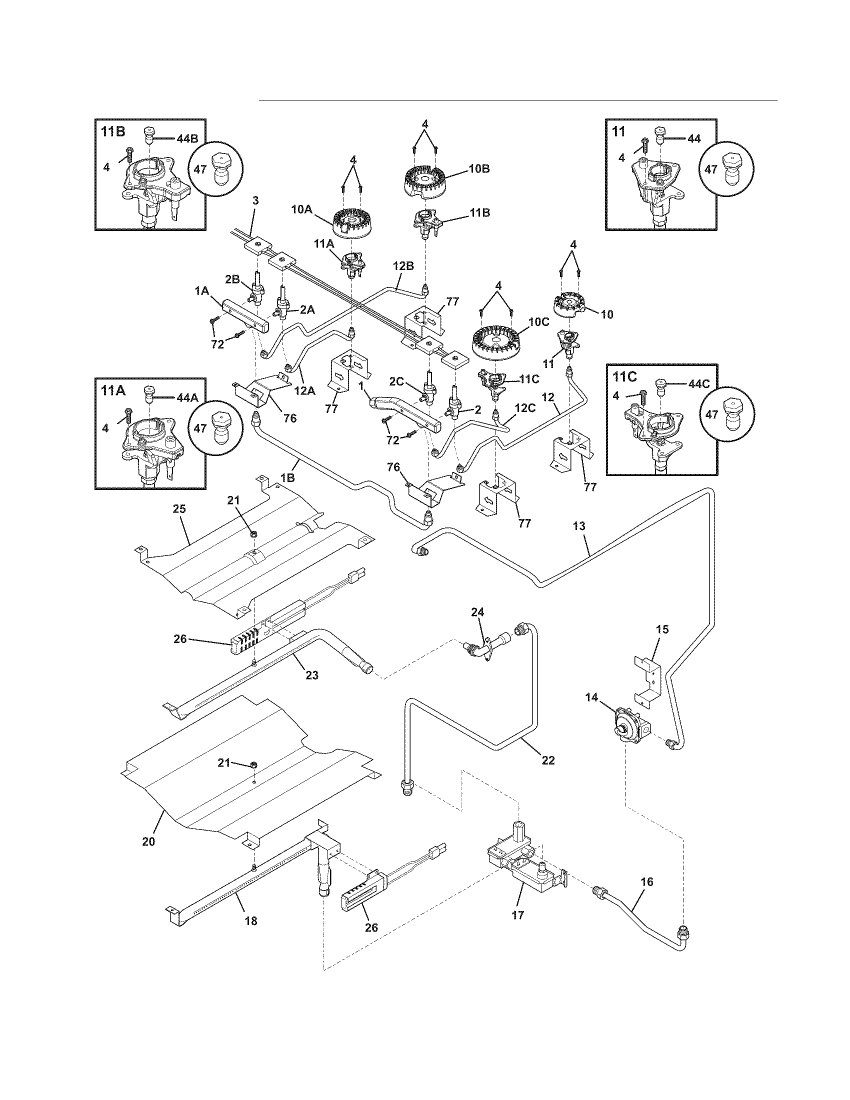 Frigidaire FGGS3045KBE burner diagram