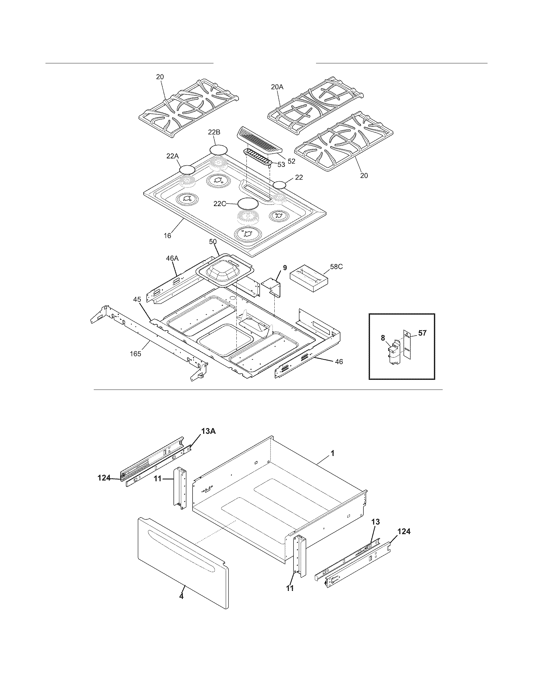 Frigidaire FGGS3045KBE top/drawer diagram