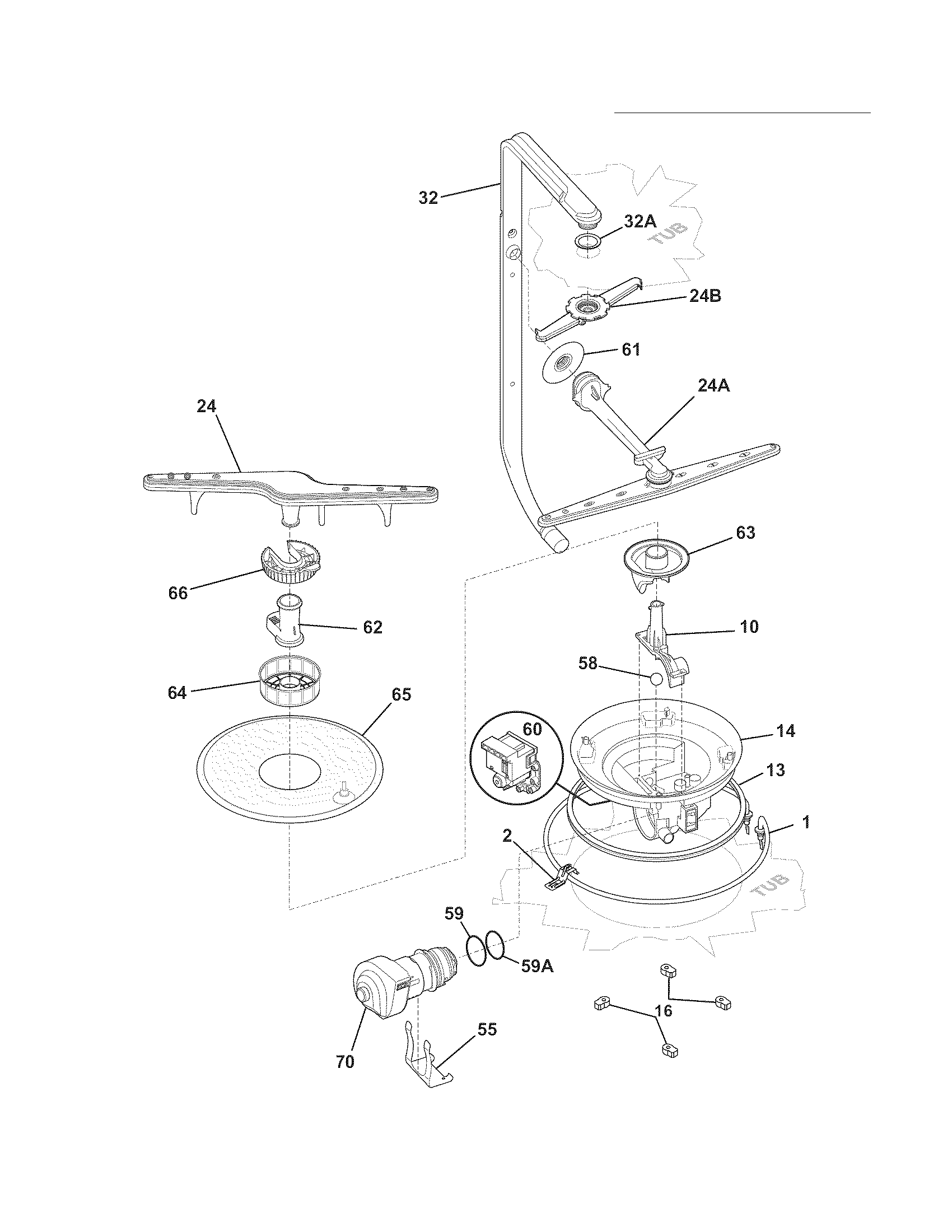 Frigidaire FGBD2431KW1A motor & pump diagram
