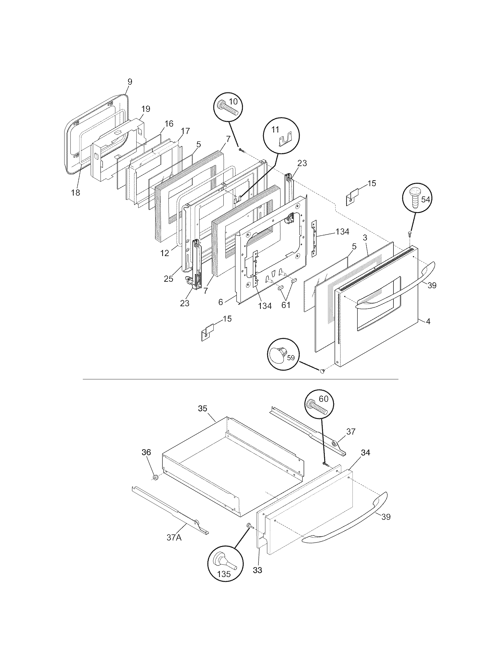 Kenmore 79030553803 door/drawer diagram