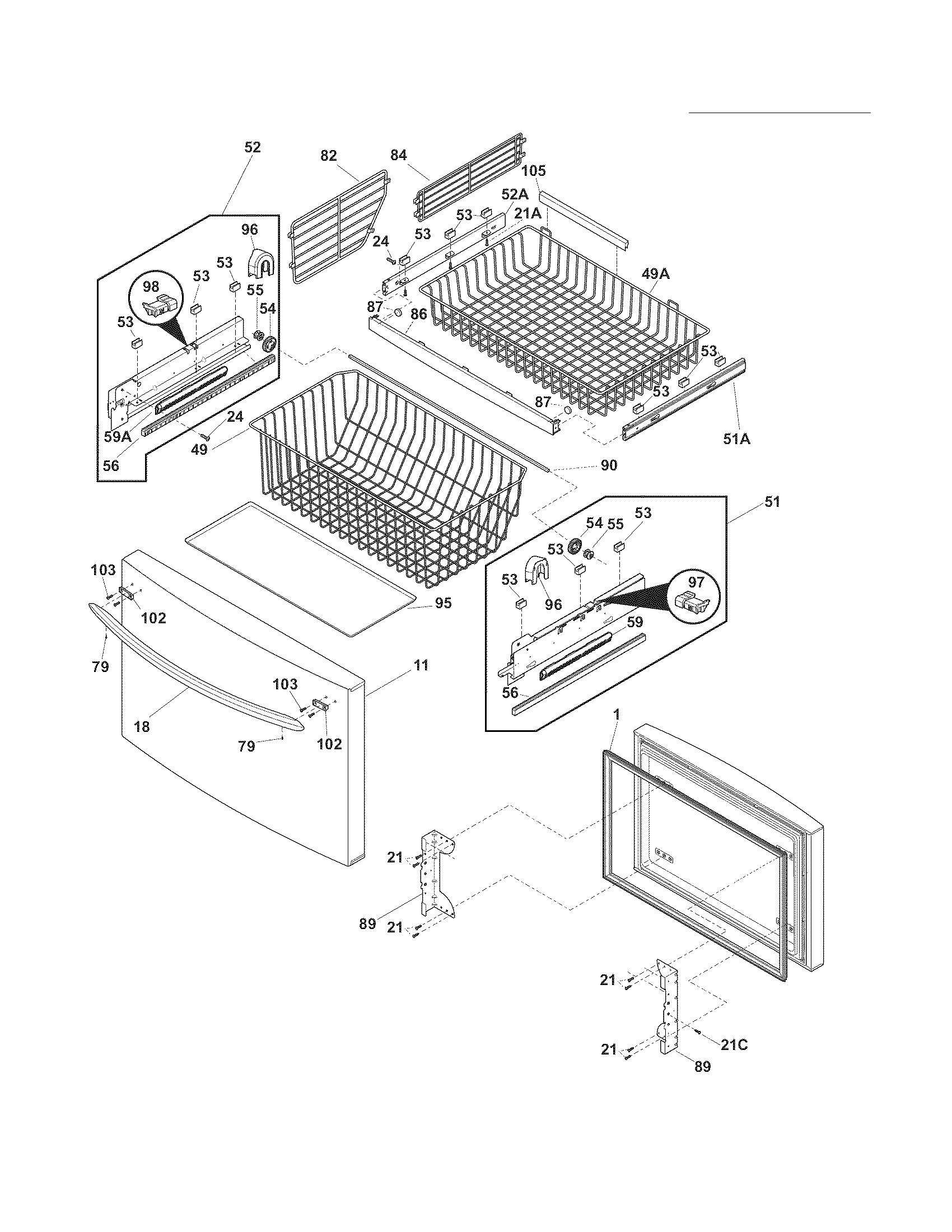 Crosley CFD28WIW6 freezer drawer - basket diagram