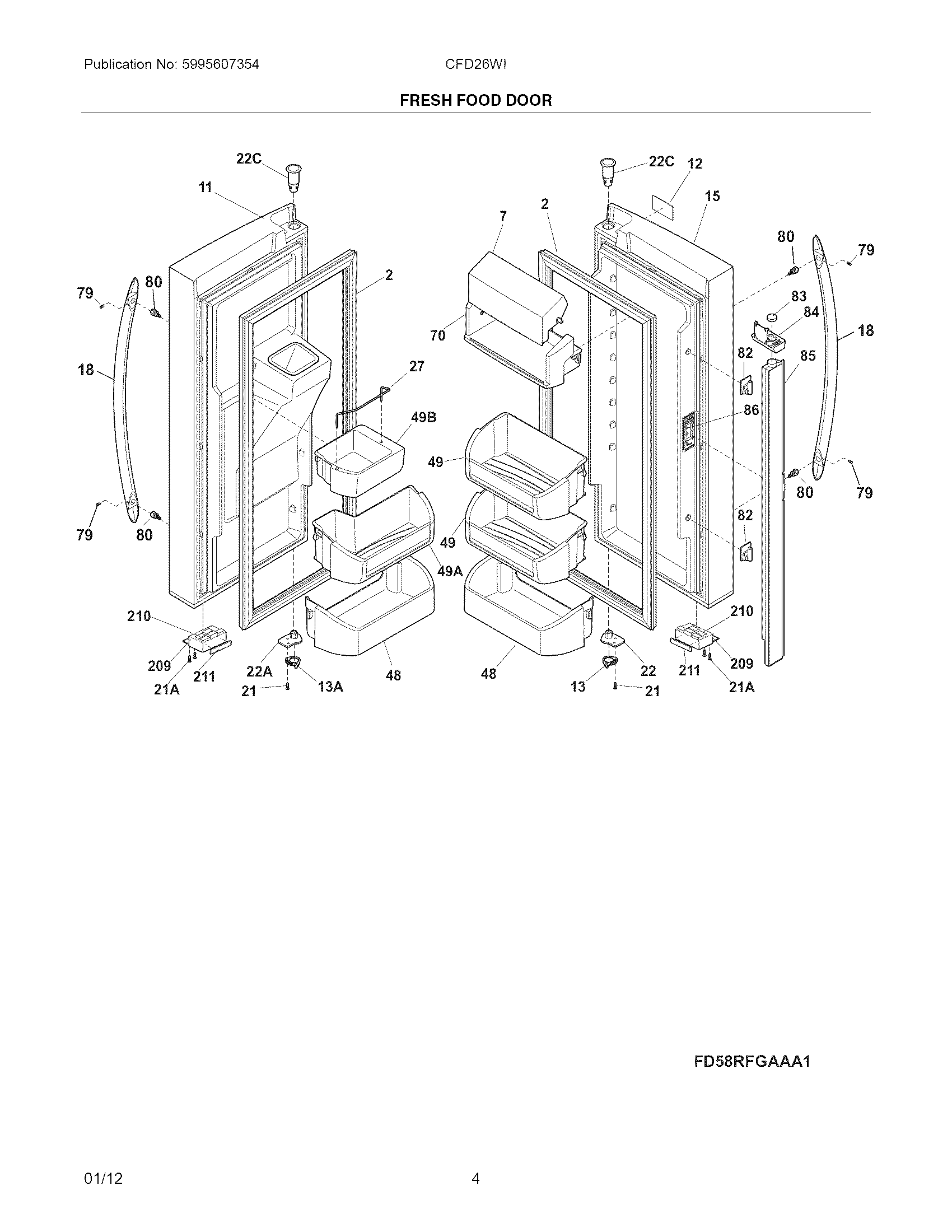 Crosley CFD28WIW6 fresh food door diagram