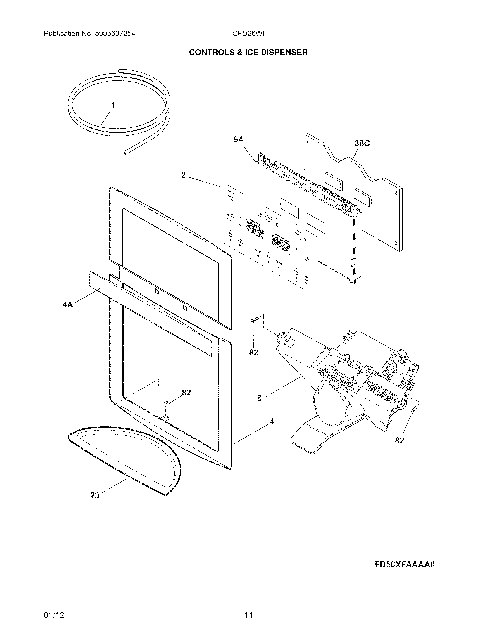 Crosley CFD28WIW6 controls & ice dispenser diagram